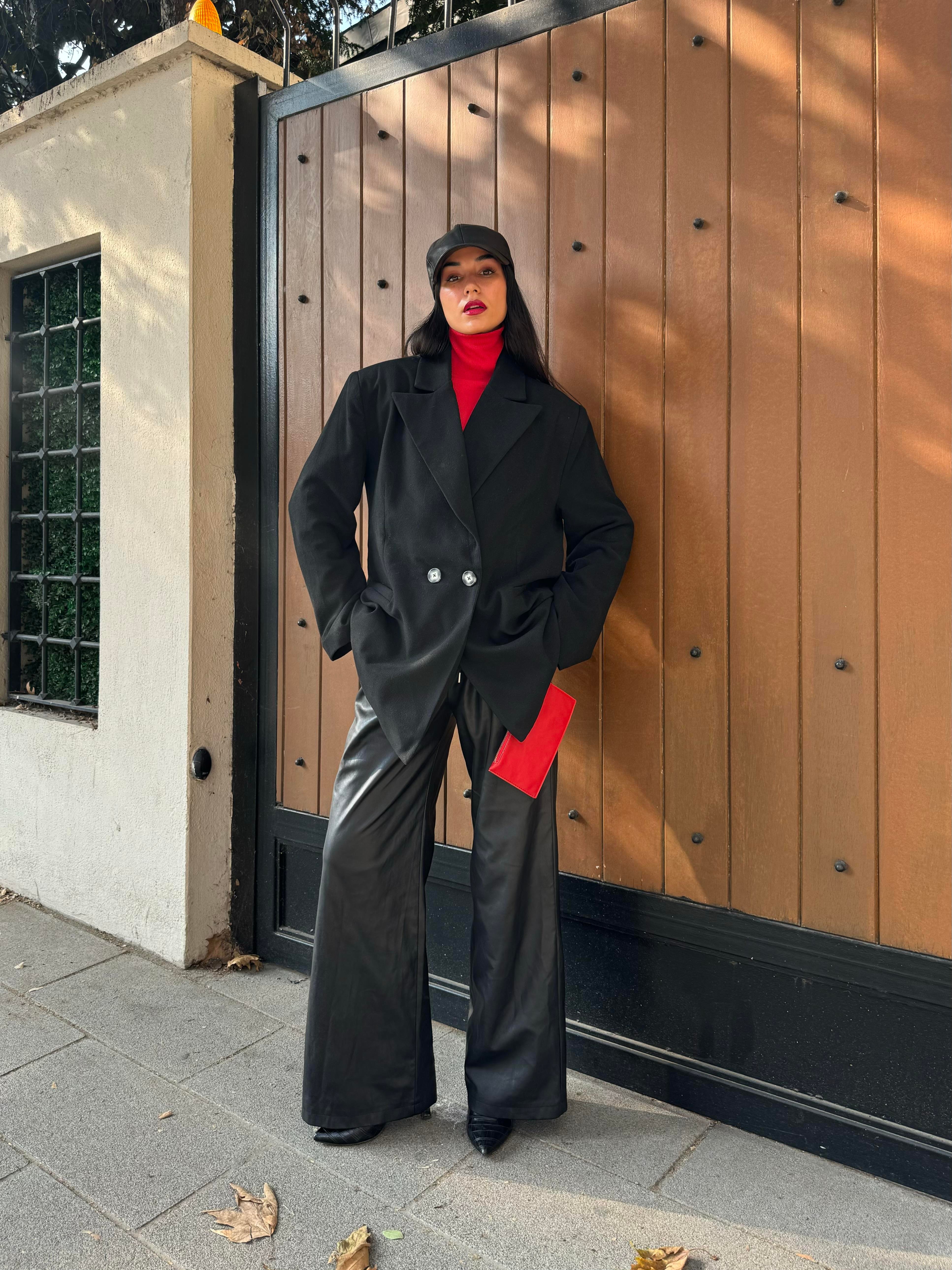 Kadın Siyah Şardonlu Poliviskon Oversize Ceket 28265