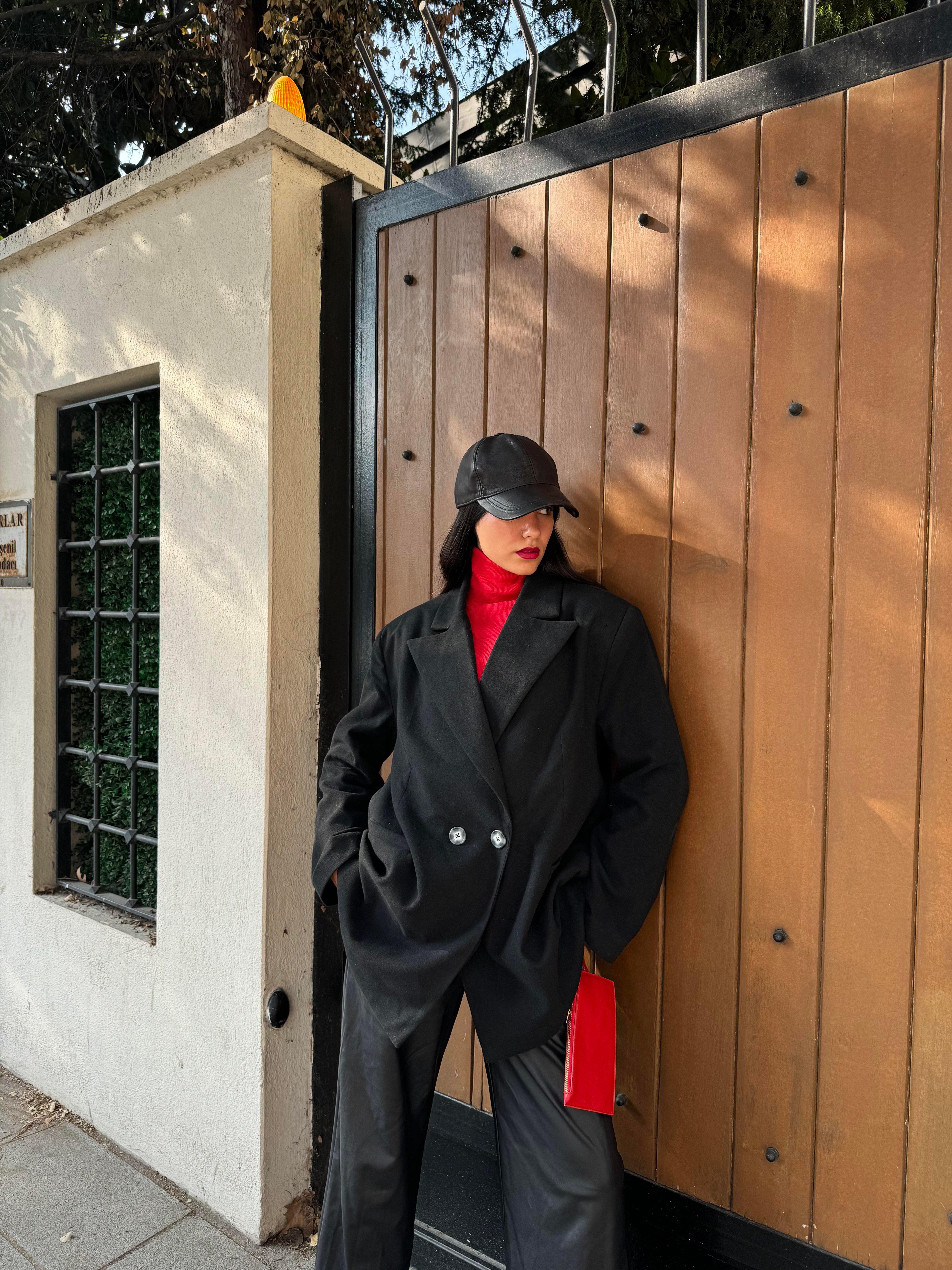 Kadın Siyah Şardonlu Poliviskon Oversize Ceket 28265