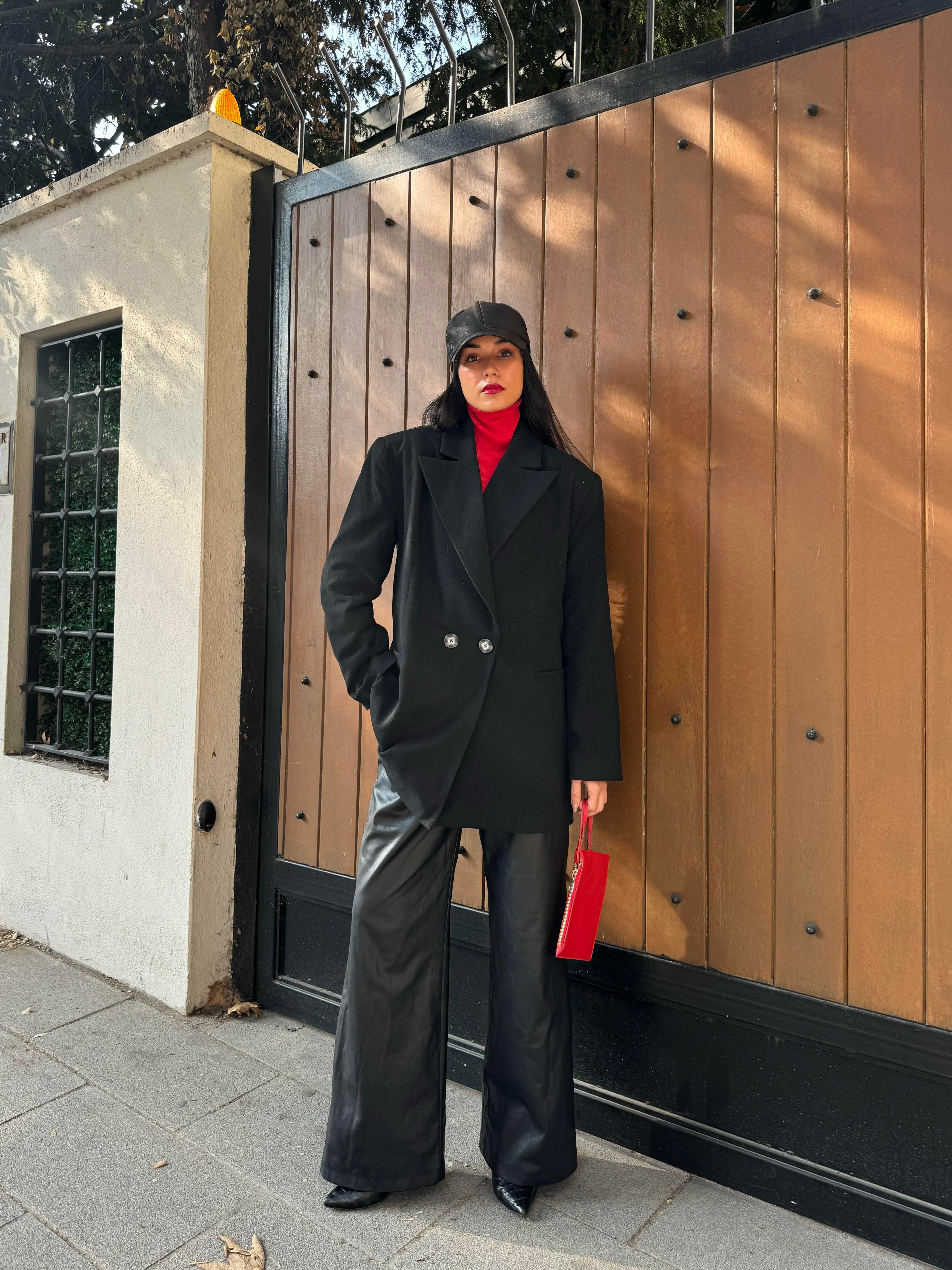 Kadın Siyah Şardonlu Poliviskon Oversize Ceket 28265