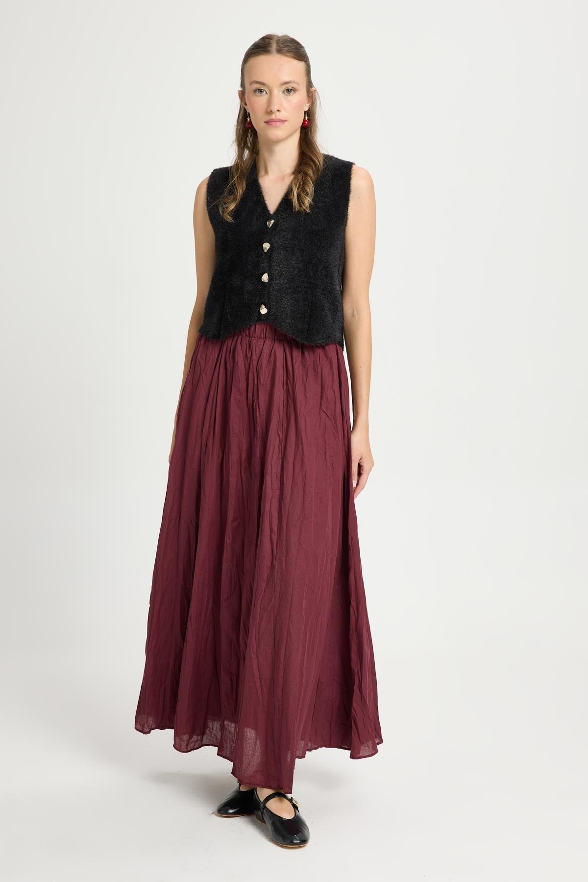 Kadın Siyah Triko Yelek Gold Düğme Detaylı Yumuşak Dokulu 2541