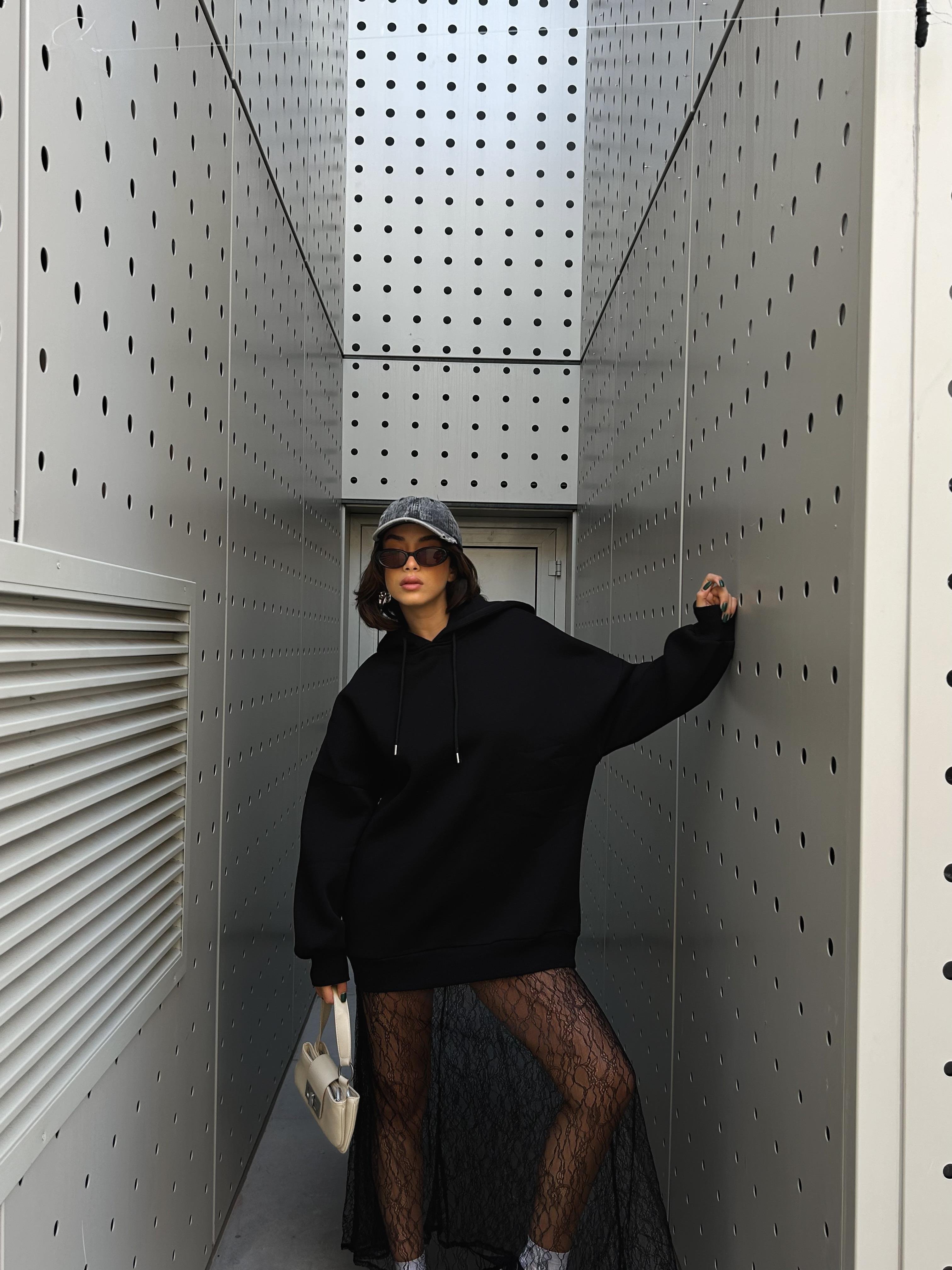 Kadın Siyah Uzun Dantel Etek 28213