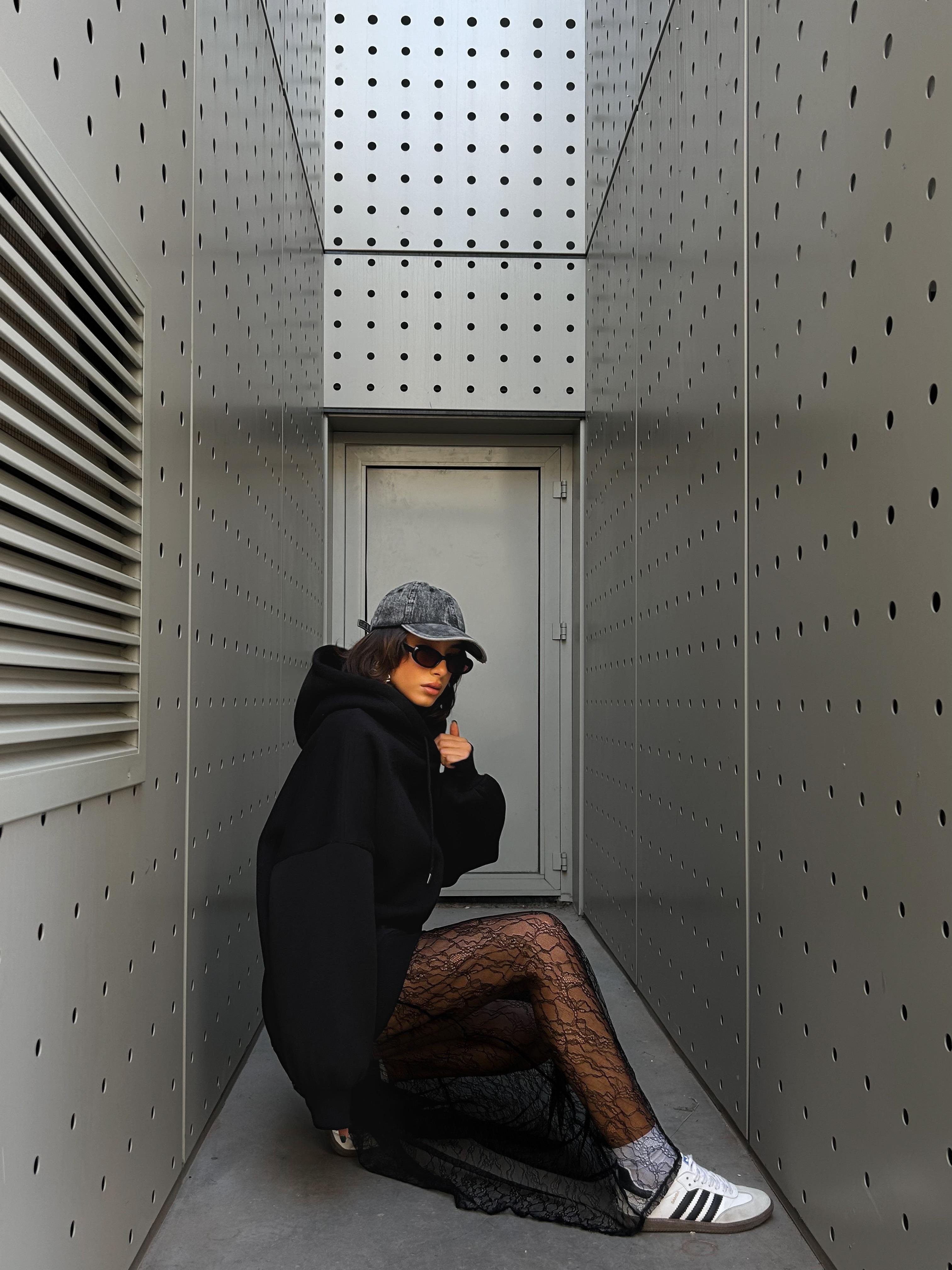 Kadın Siyah Uzun Dantel Etek 28213