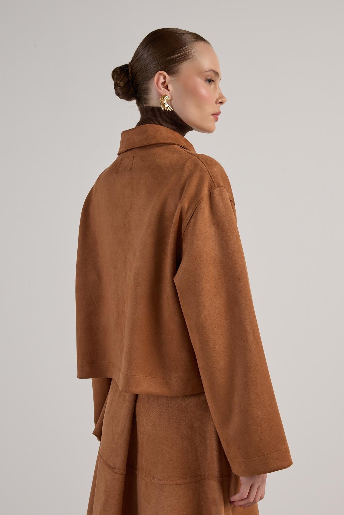 Kadın Taba Dalgıç Süet Kısa Ceket 30042