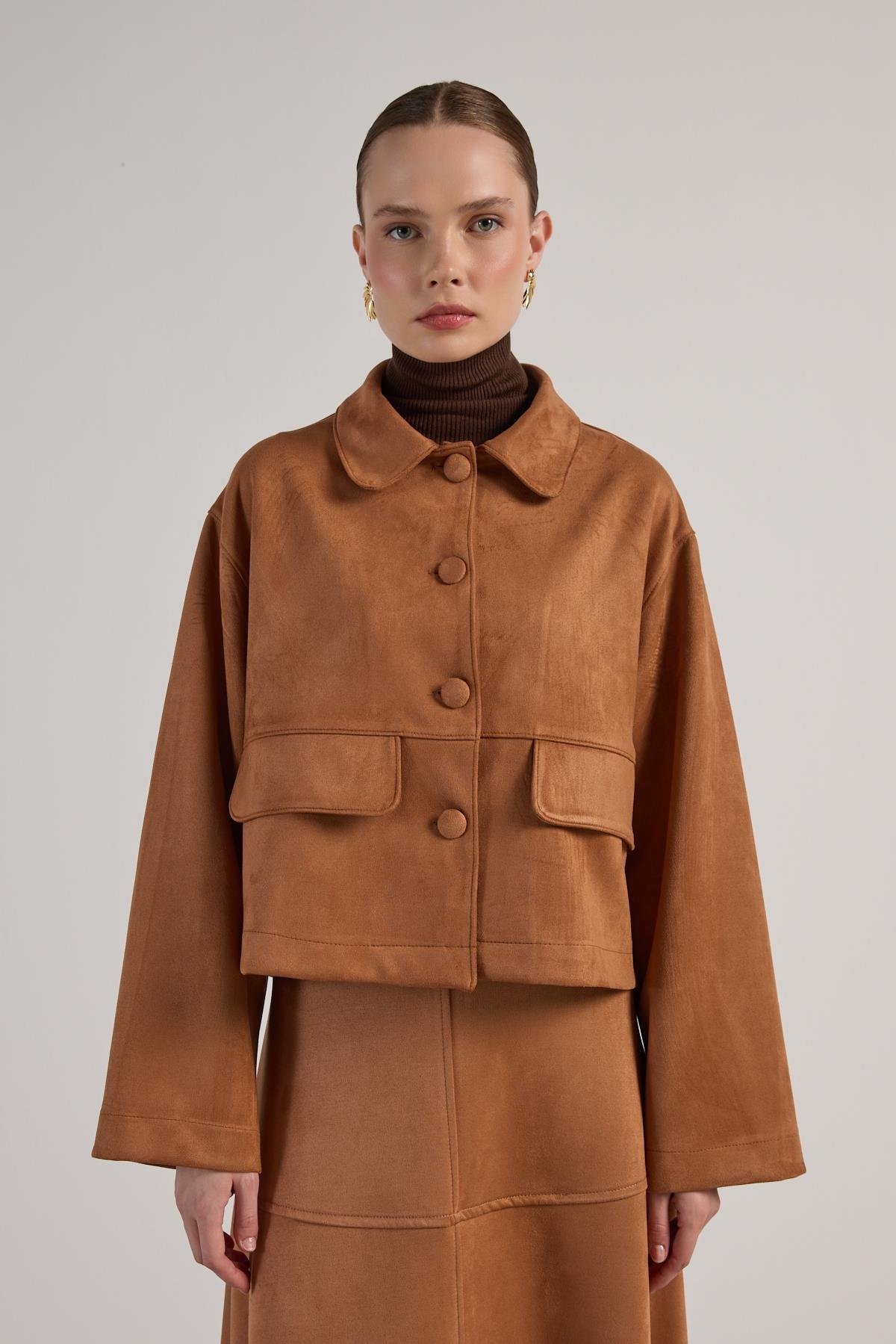 Kadın Taba Dalgıç Süet Kısa Ceket 30042