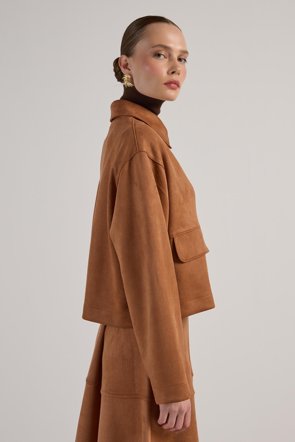 Kadın Taba Dalgıç Süet Kısa Ceket 30042