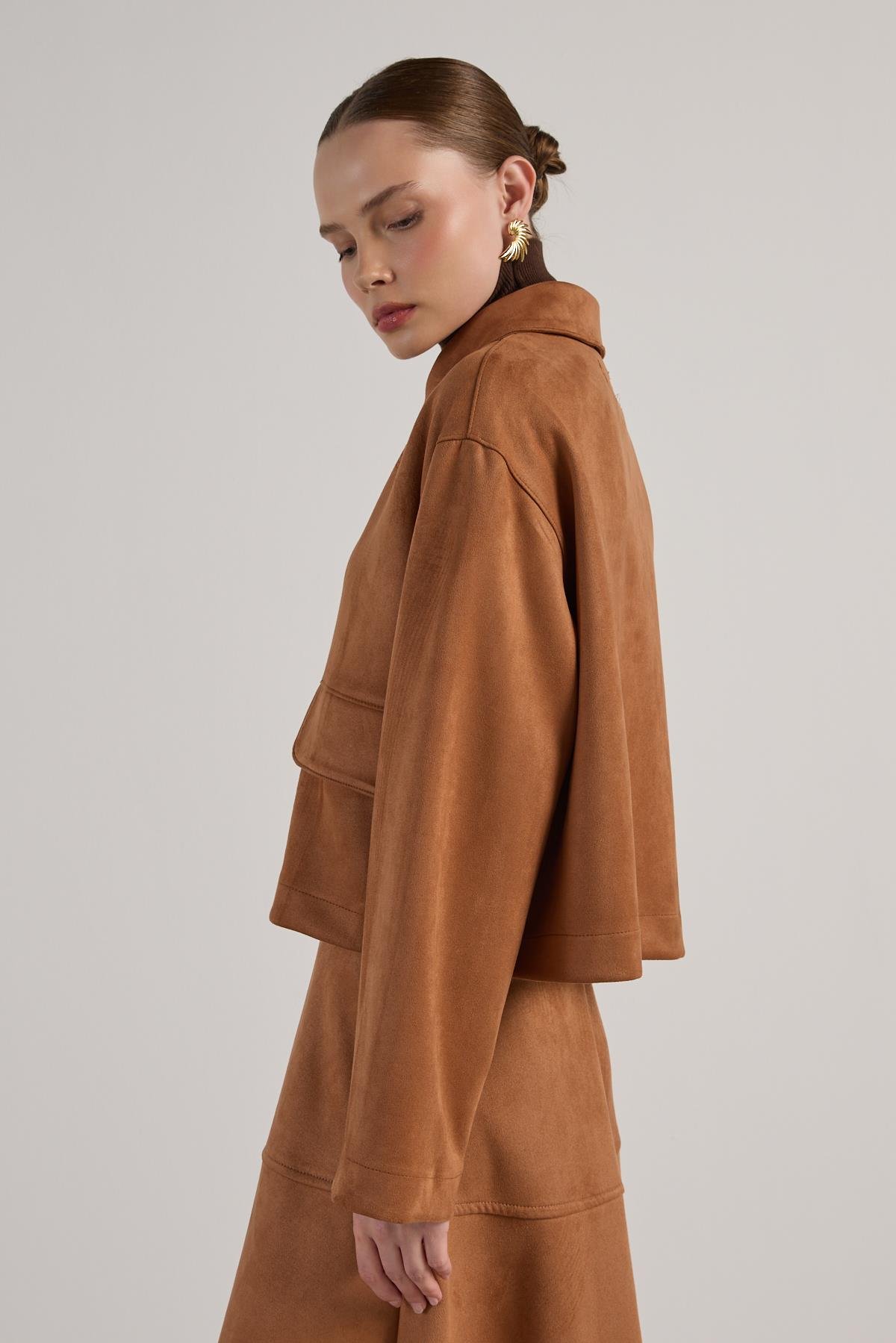 Kadın Taba Dalgıç Süet Kısa Ceket 30042