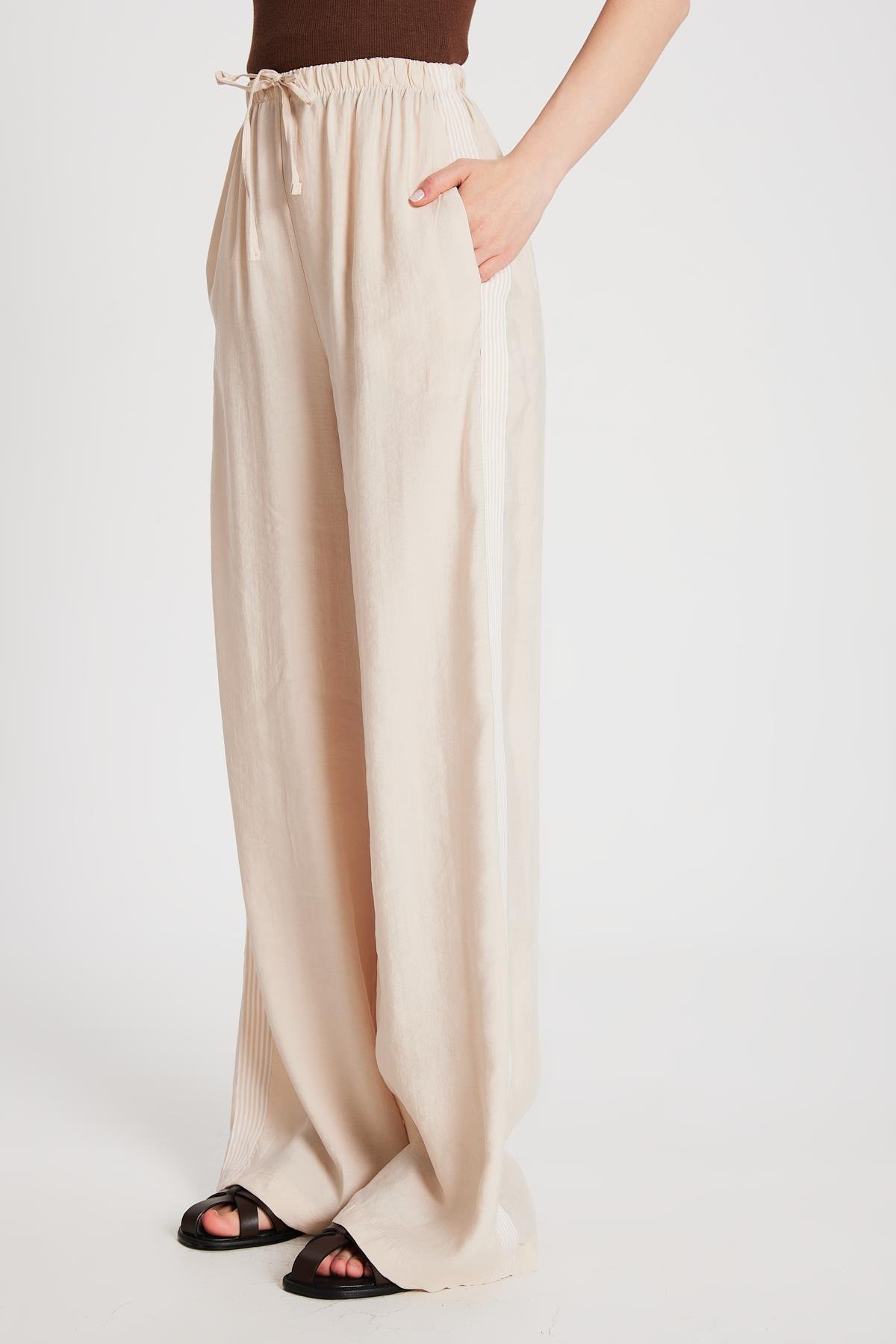 Kadın Taş %100 Modal Bol Kesim Yanları Şeritli Pantolon 29139