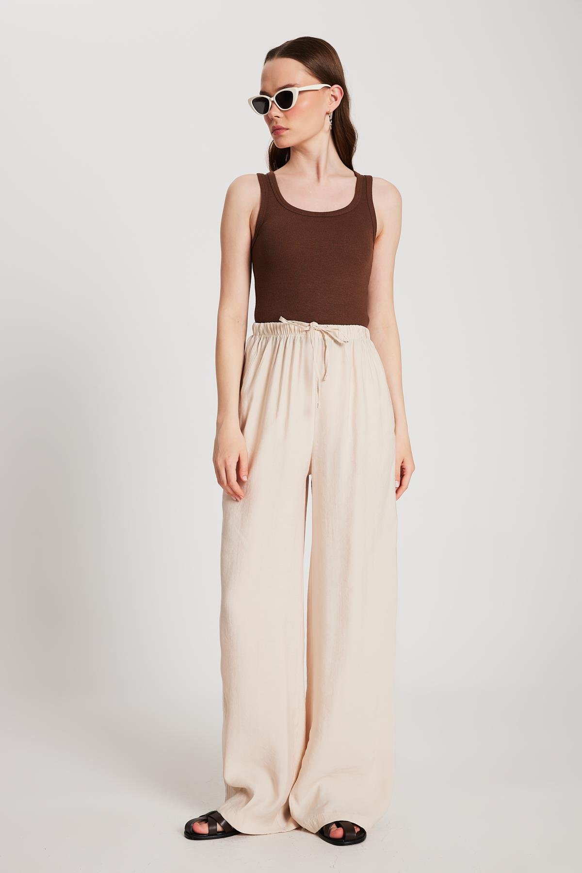 Kadın Taş %100 Modal Bol Kesim Yanları Şeritli Pantolon 29139