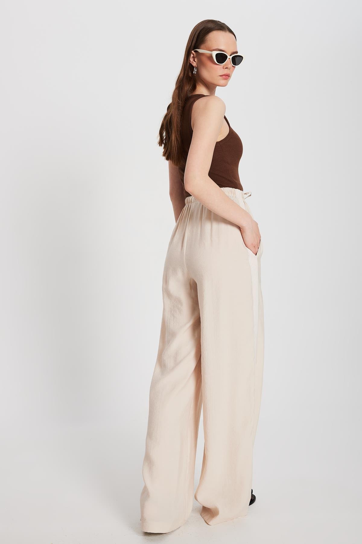 Kadın Taş %100 Modal Bol Kesim Yanları Şeritli Pantolon 29139