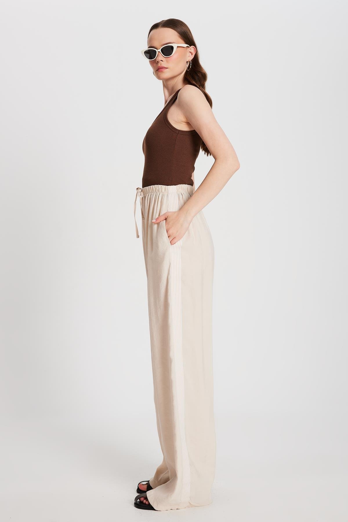 Kadın Taş %100 Modal Bol Kesim Yanları Şeritli Pantolon 29139