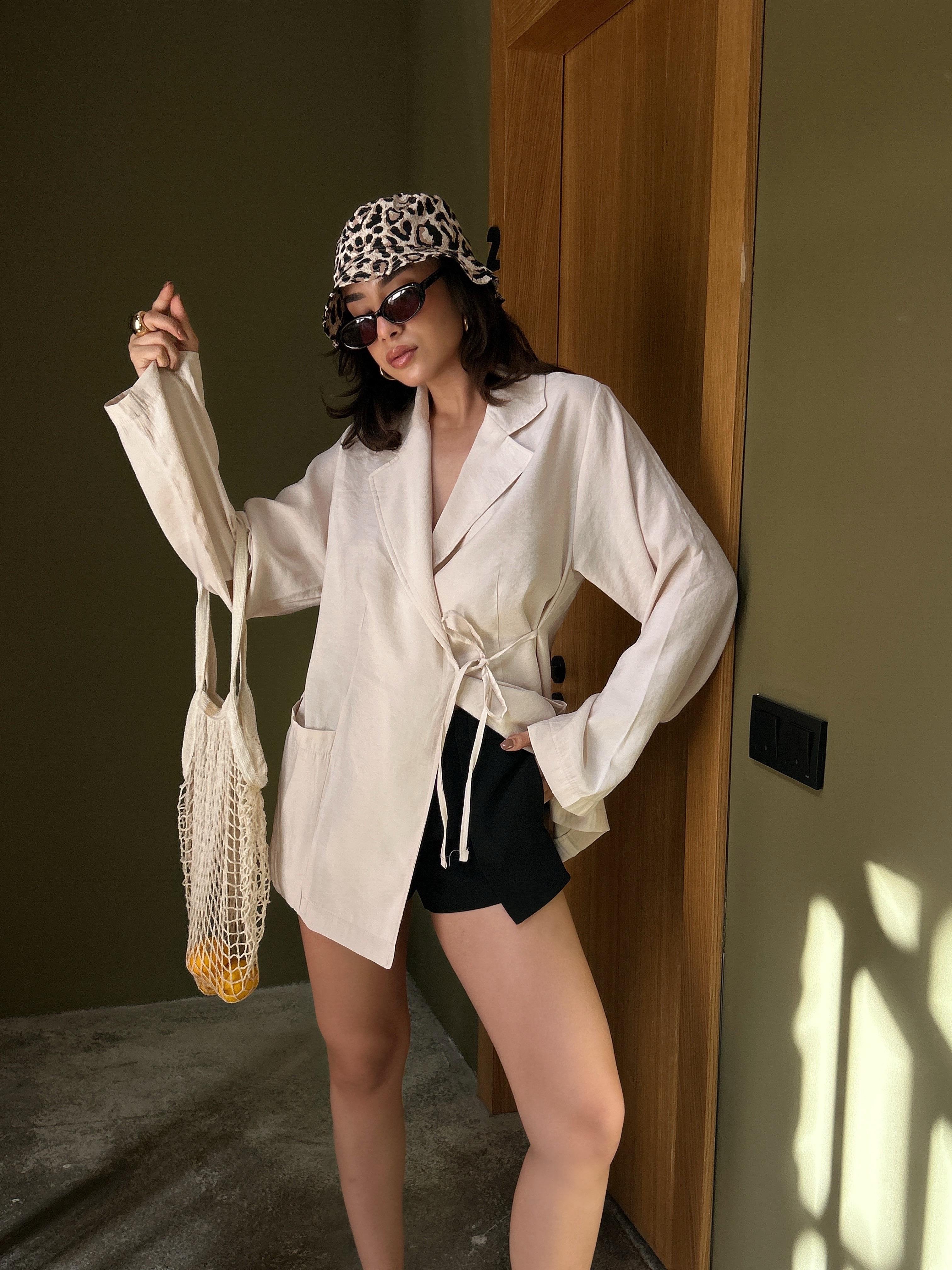 Kadın Taş %100 Modal Kumaş Bağlamalı Oversize Ceket 29106