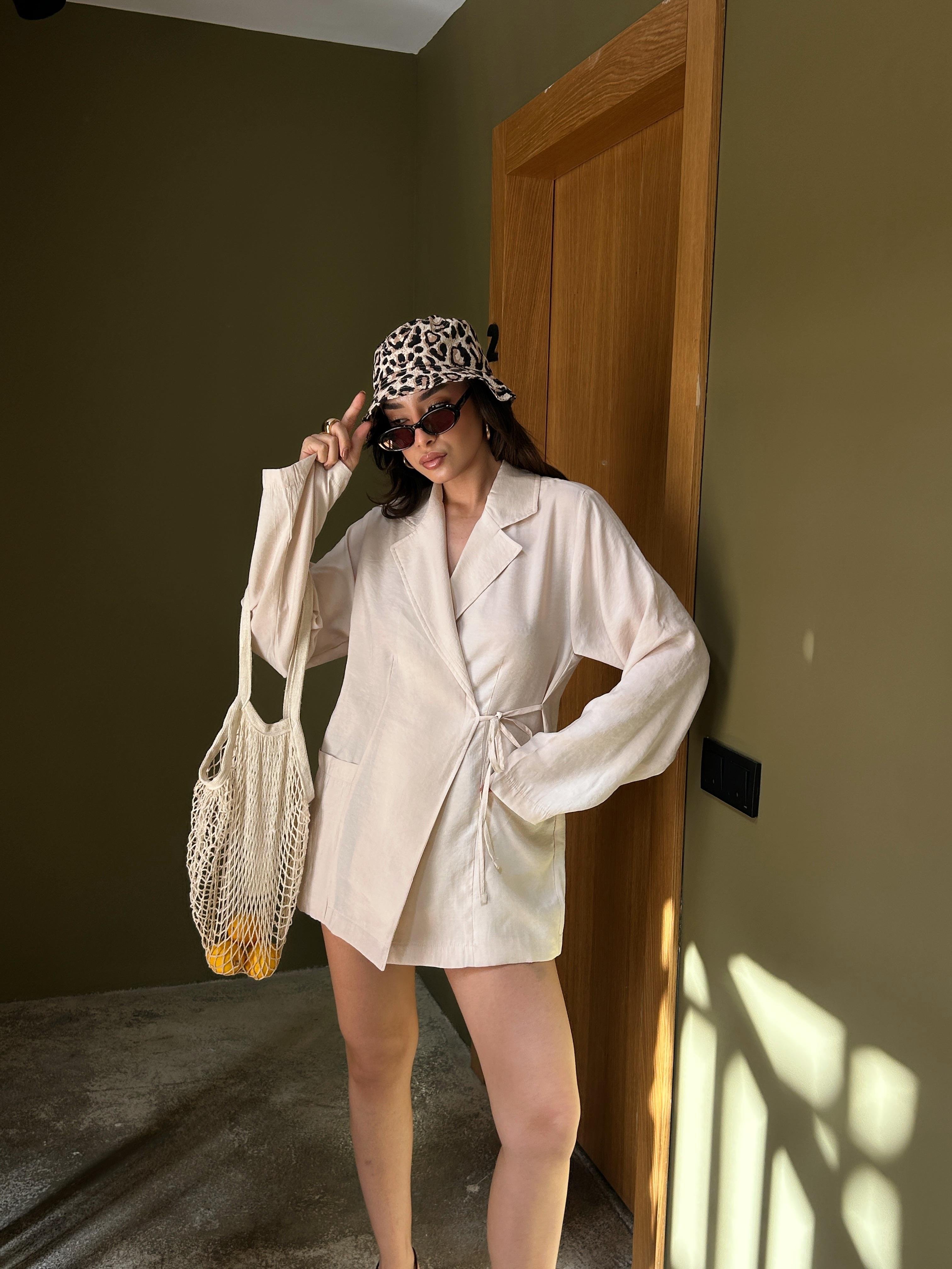 Kadın Taş %100 Modal Kumaş Bağlamalı Oversize Ceket 29106