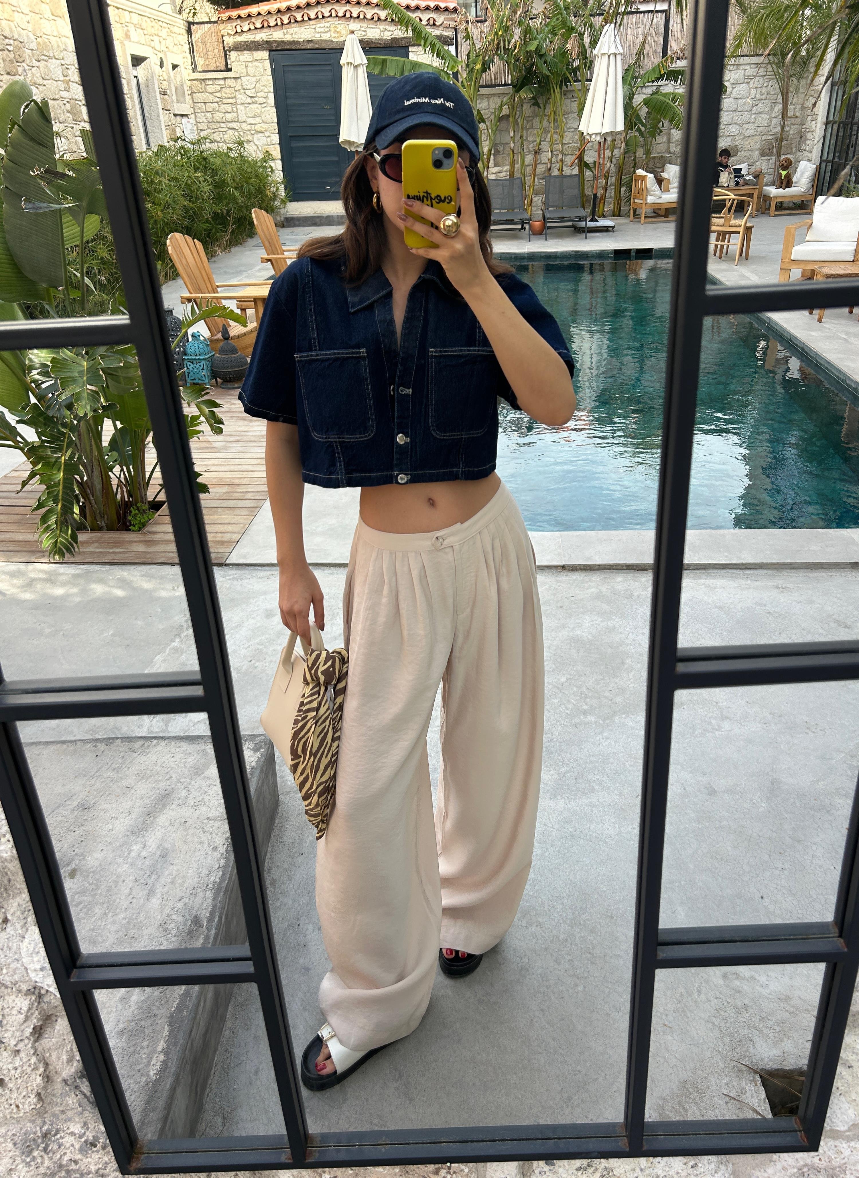 Kadın Taş %100 Modal Kumaş Pileli Geniş Kesim Pantolon 29110