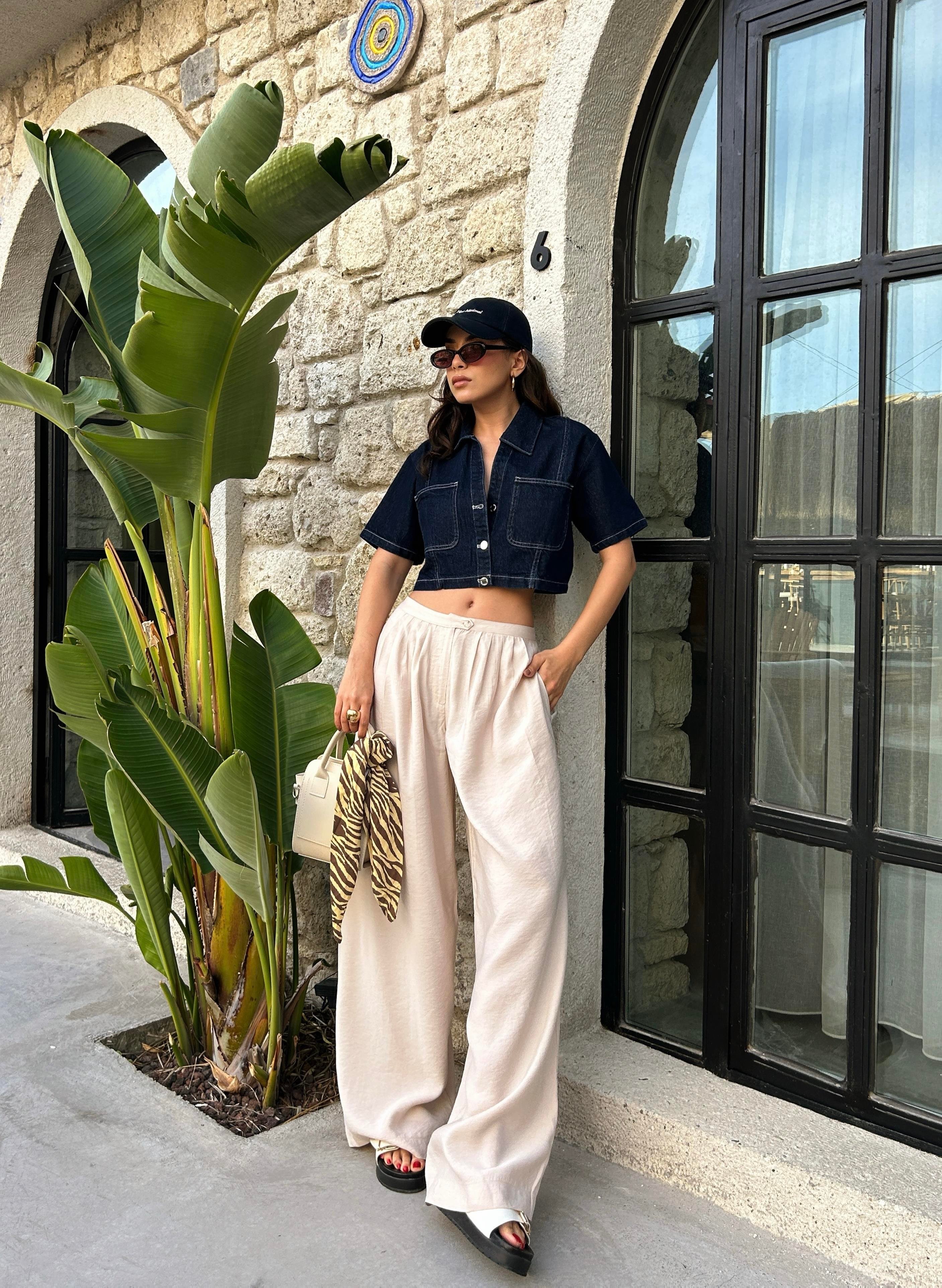 Kadın Taş %100 Modal Kumaş Pileli Geniş Kesim Pantolon 29110