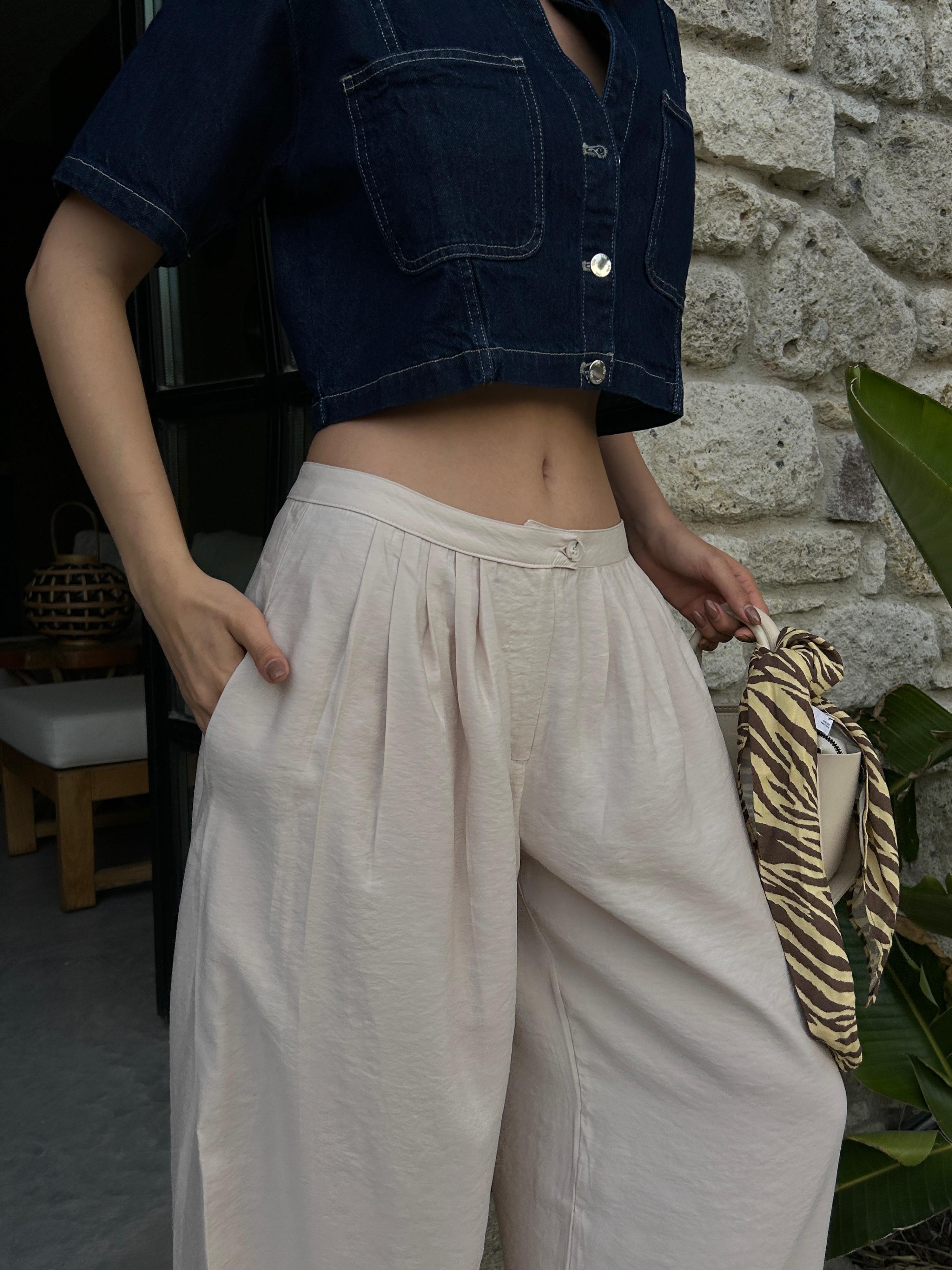 Kadın Taş %100 Modal Kumaş Pileli Geniş Kesim Pantolon 29110