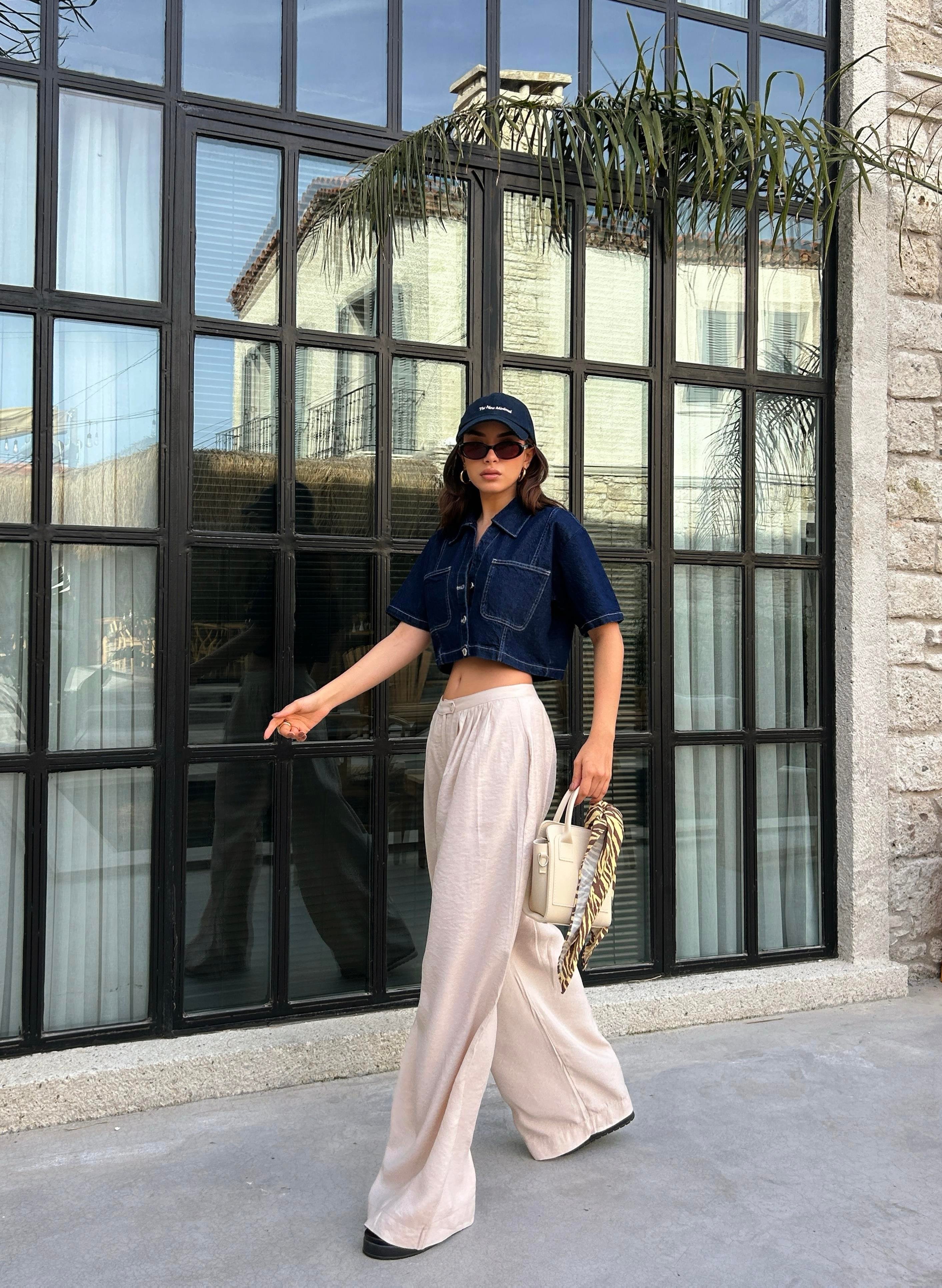 Kadın Taş %100 Modal Kumaş Pileli Geniş Kesim Pantolon 29110