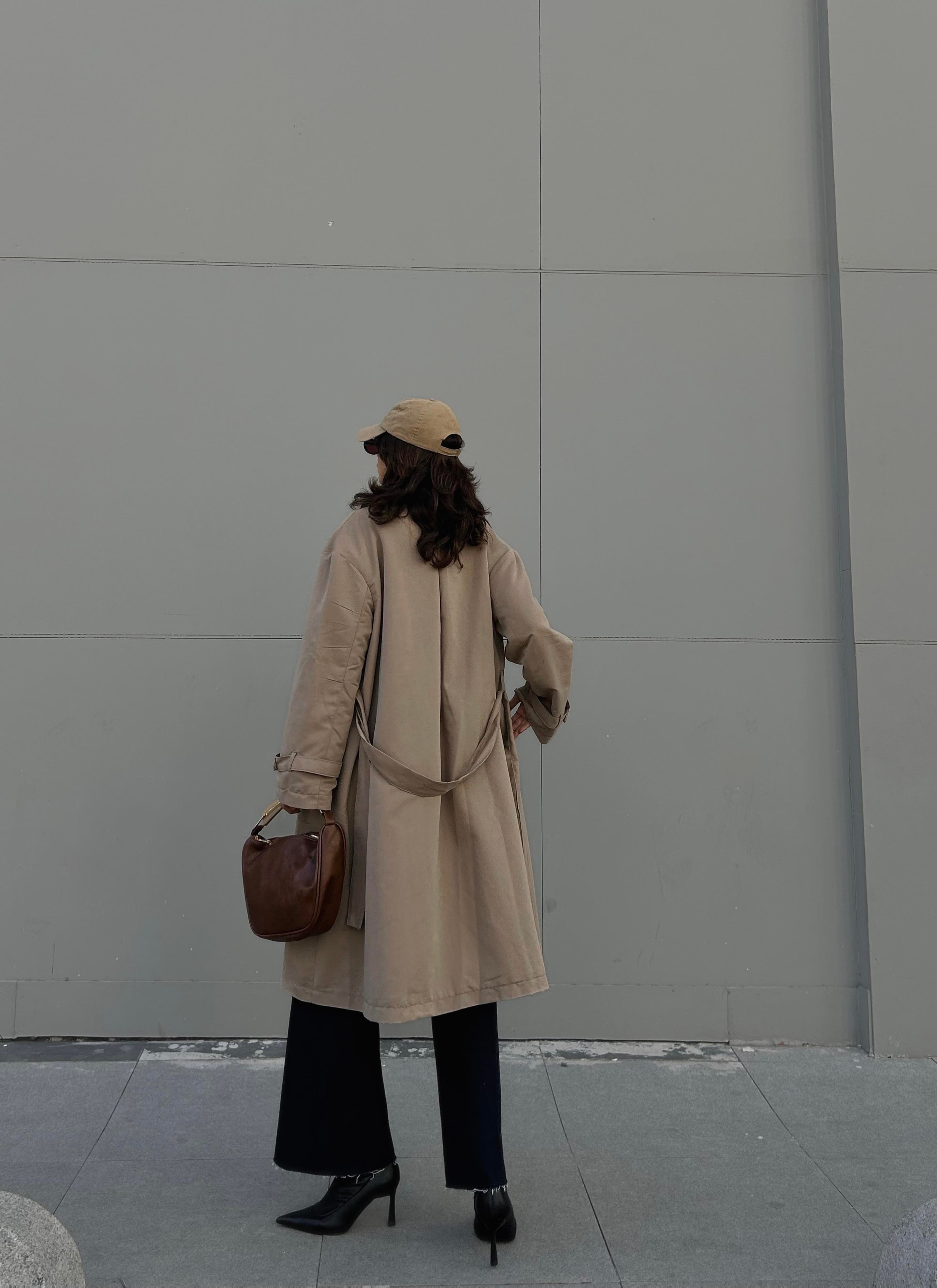 Kadın Taş Astarı Çizgi Desenli Oversize Trençkot 28119