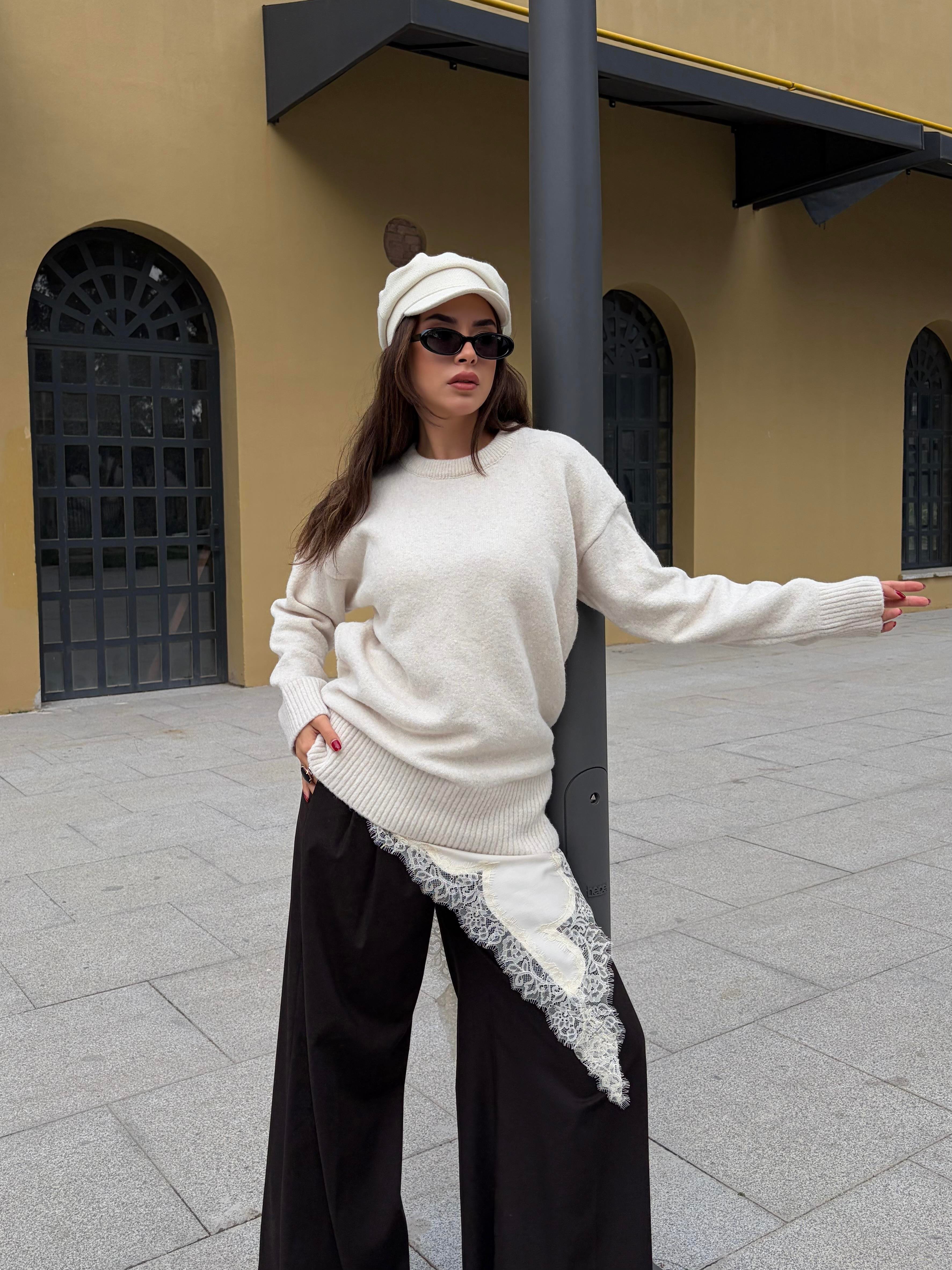 Kadın Taş Bisiklet Yaka Tunik Boy Kazak 7035