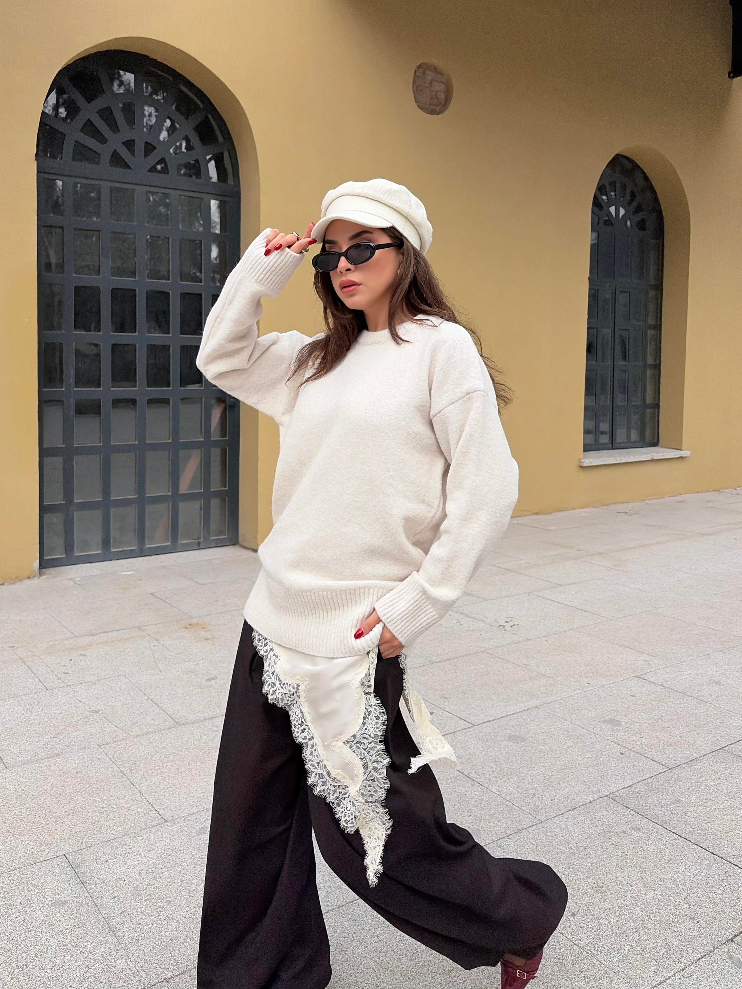 Kadın Taş Bisiklet Yaka Tunik Boy Kazak 7035