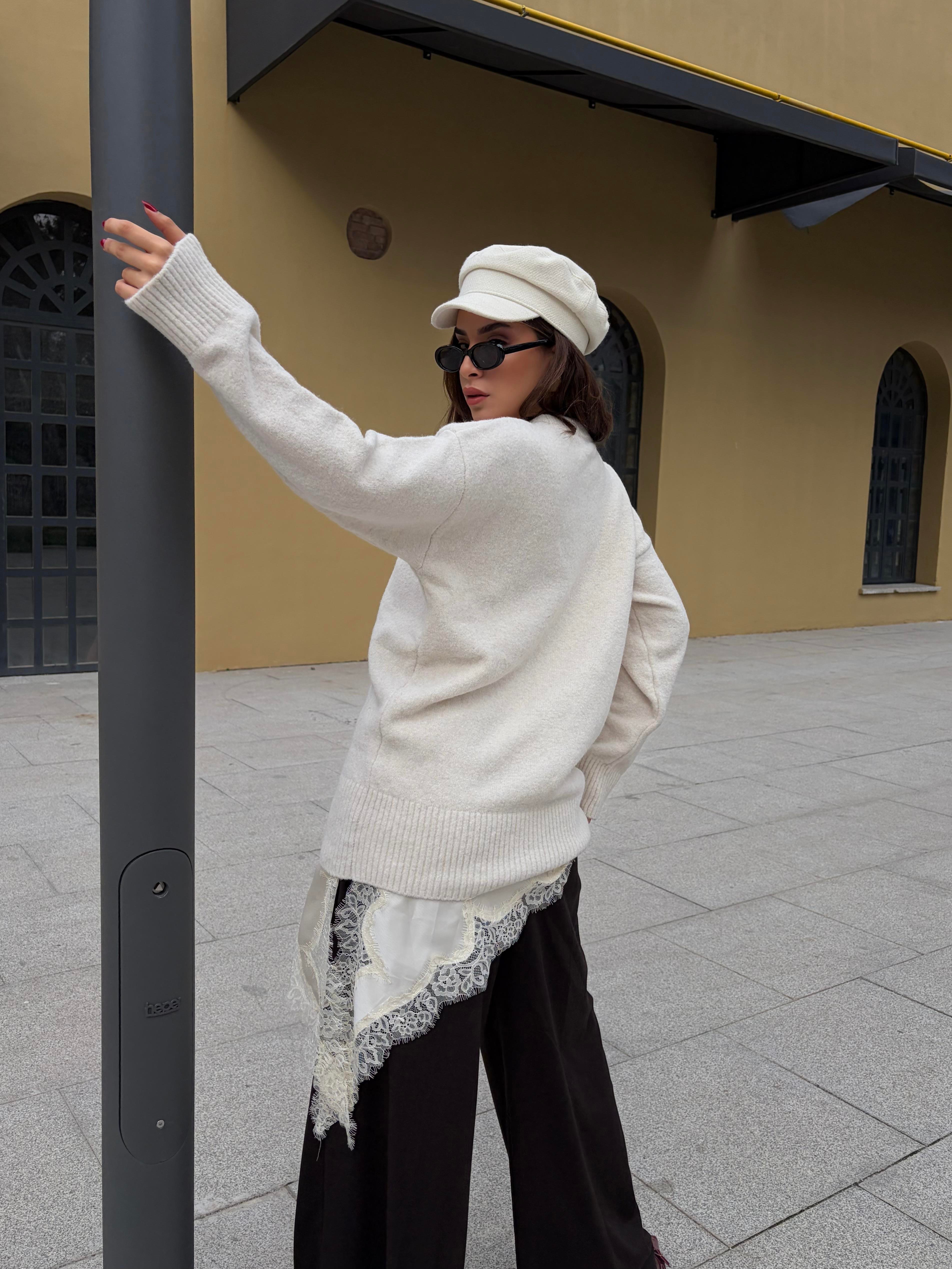 Kadın Taş Bisiklet Yaka Tunik Boy Kazak 7035