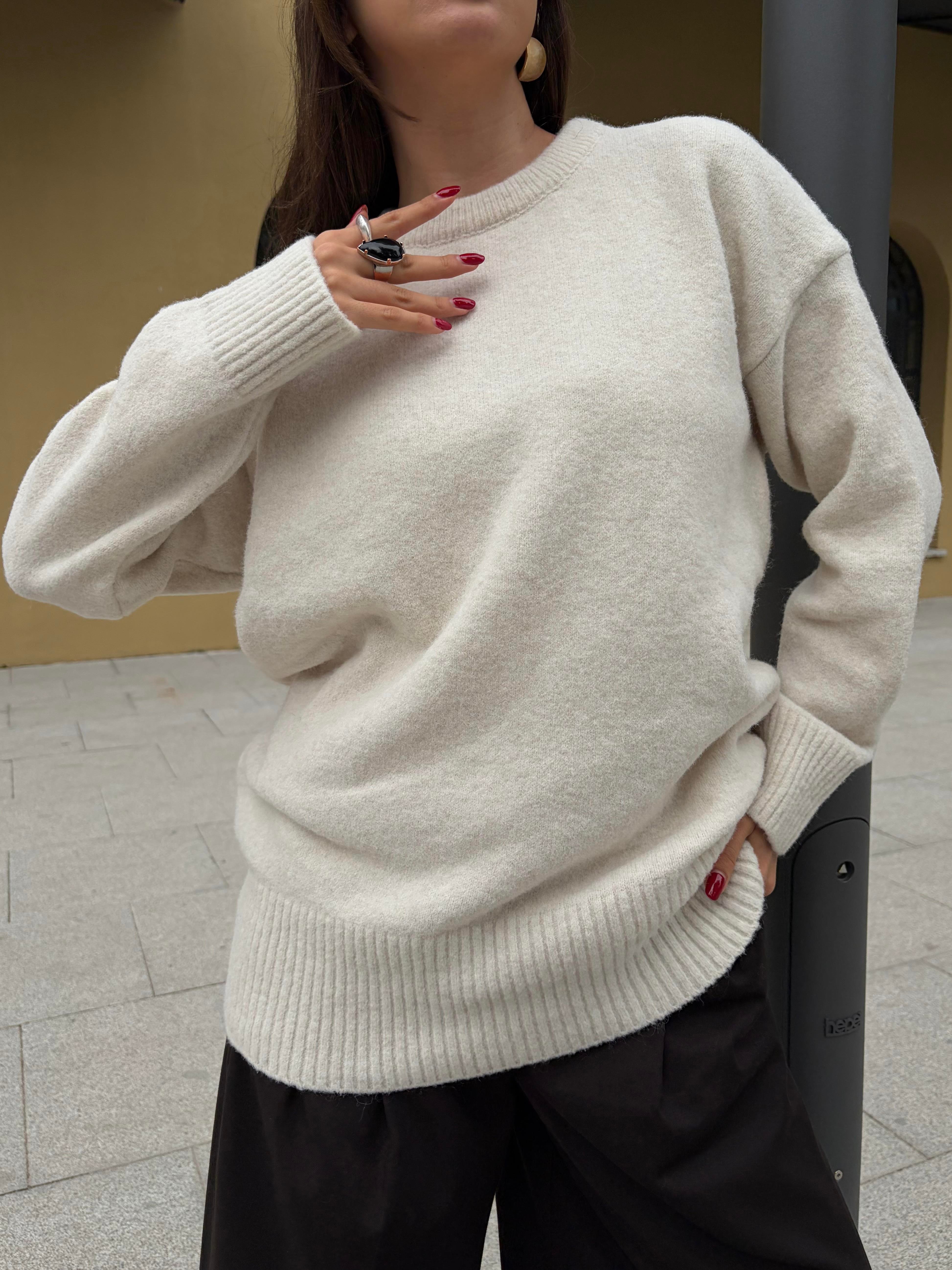 Kadın Taş Bisiklet Yaka Tunik Boy Kazak 7035