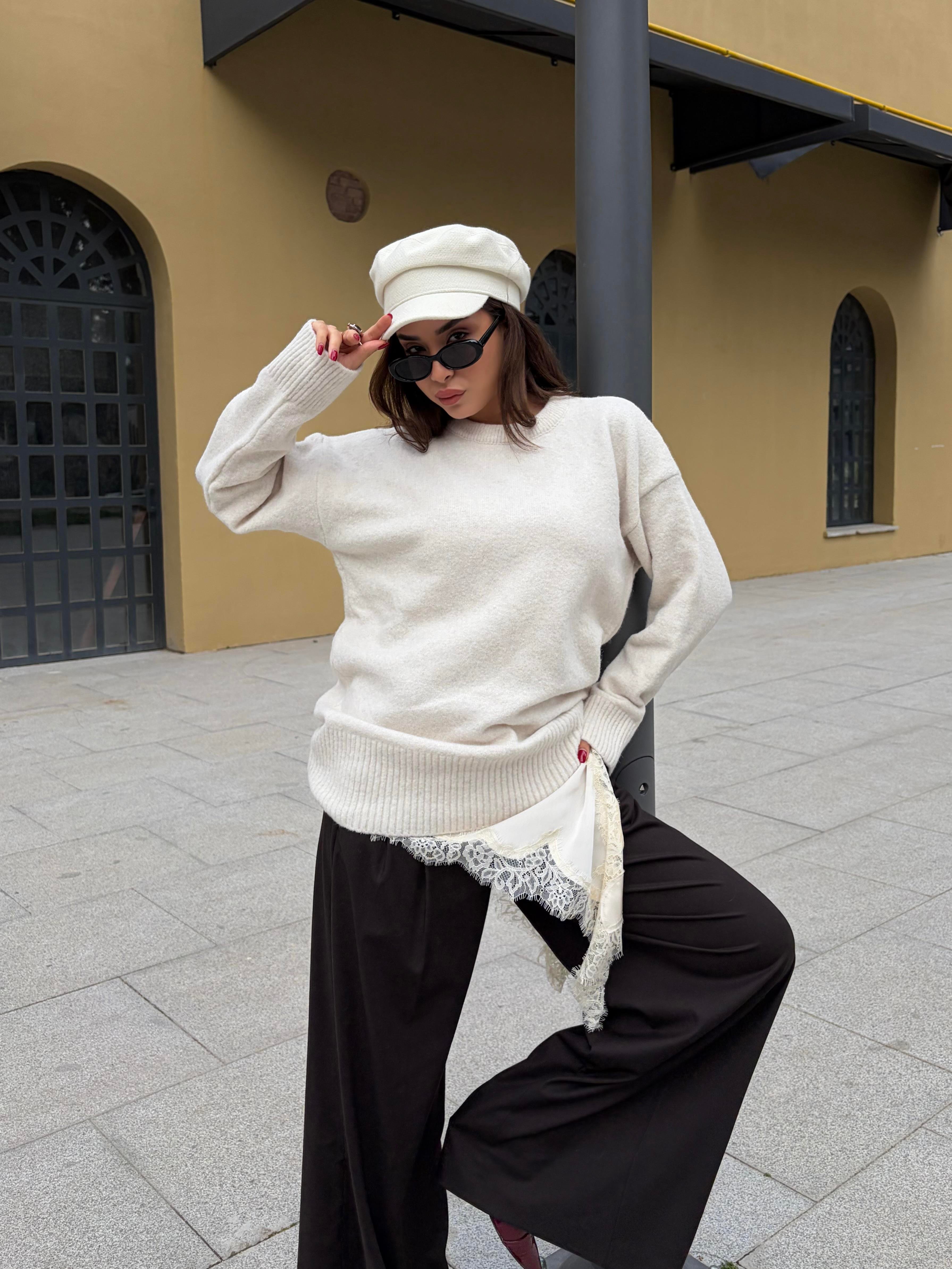 Kadın Taş Bisiklet Yaka Tunik Boy Kazak 7035