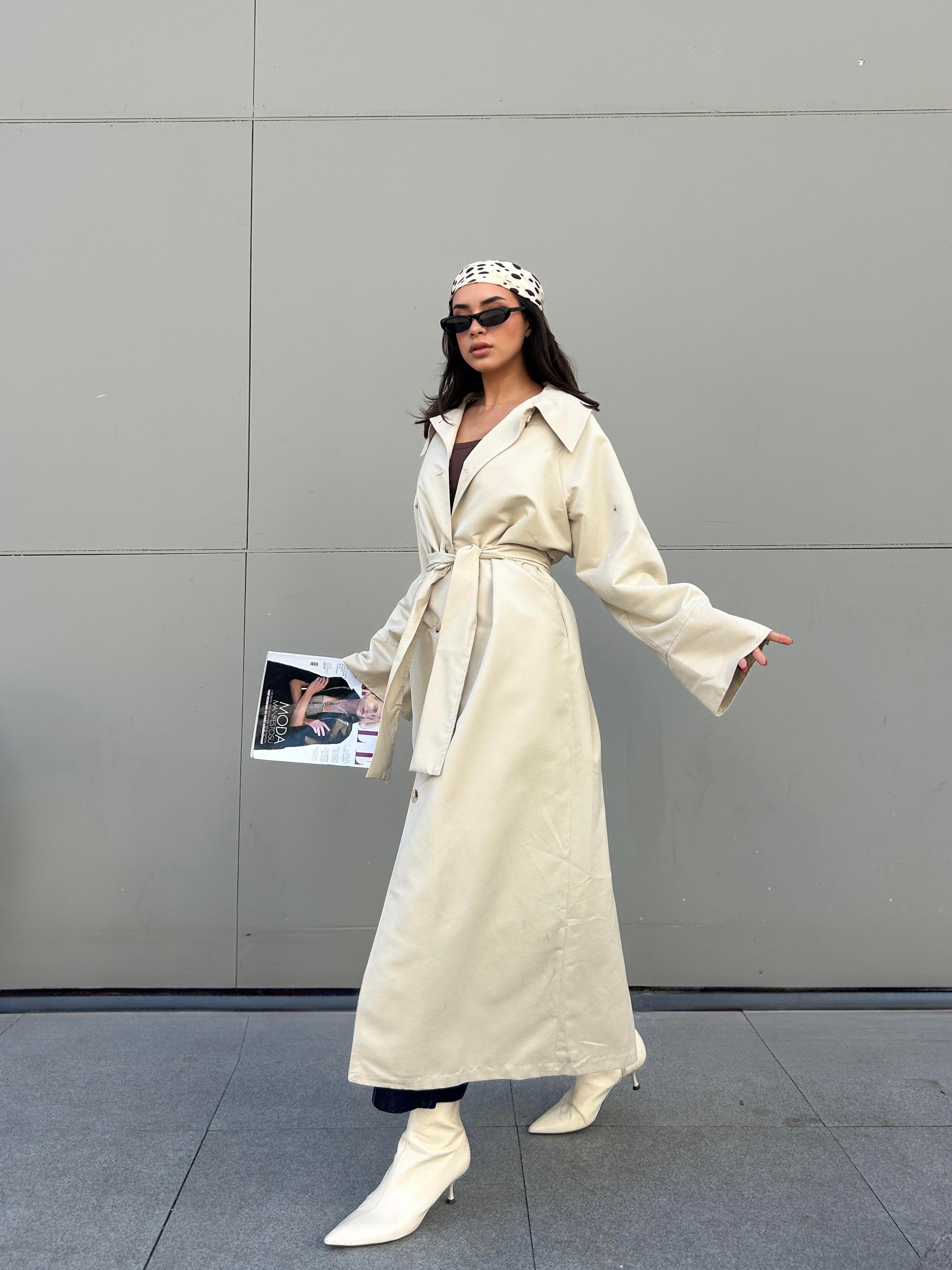 Kadın Taş Fistanlı Uzun Trençkot 30030