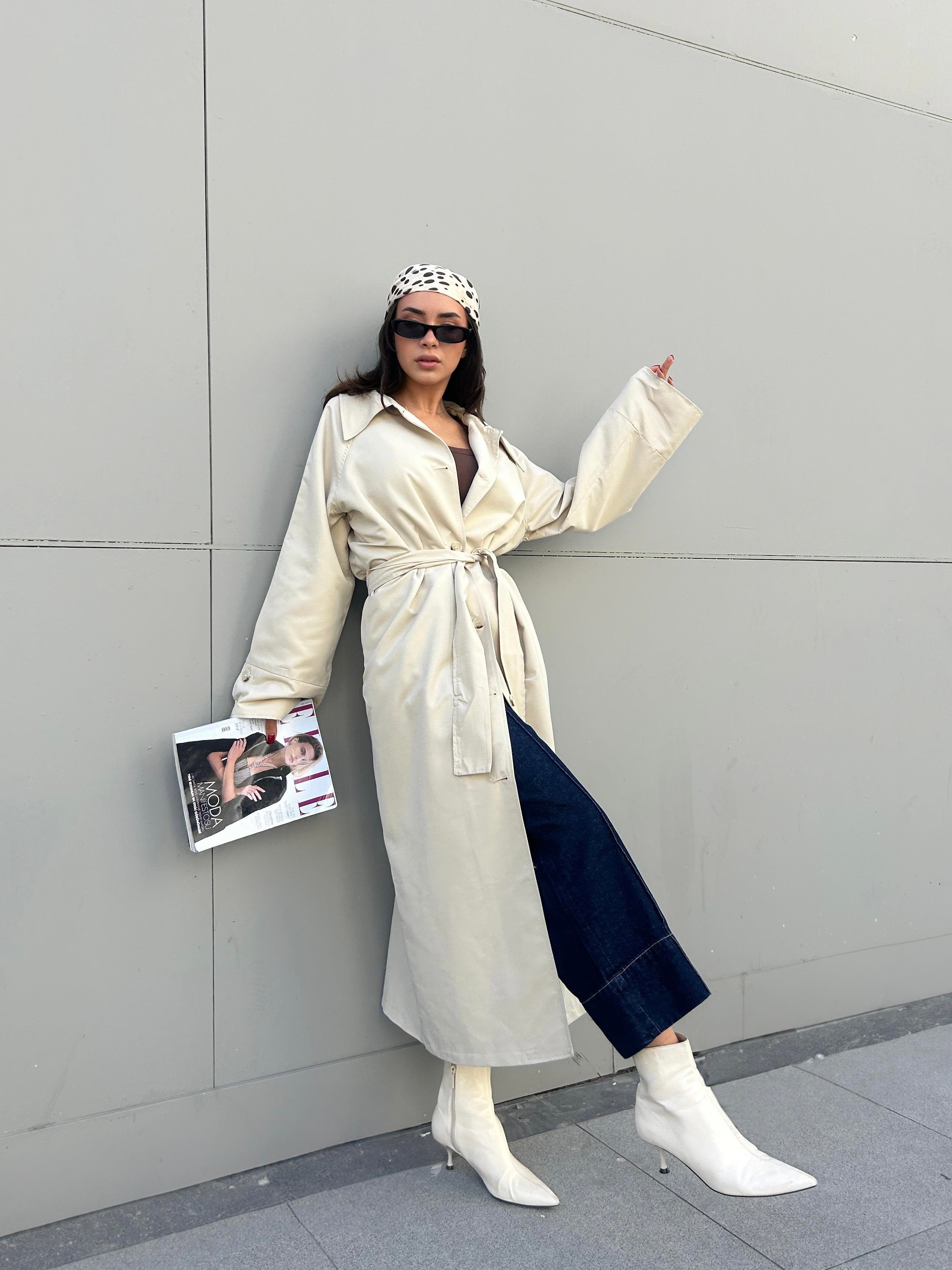 Kadın Taş Fistanlı Uzun Trençkot 30030