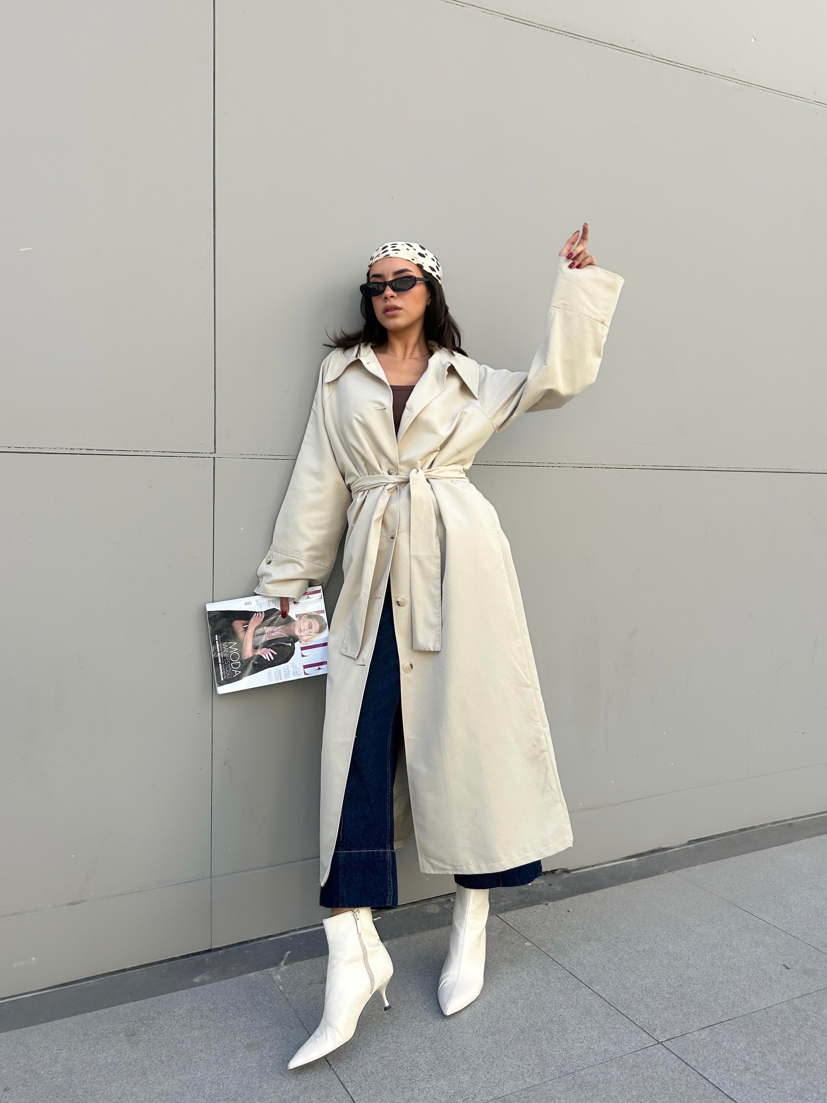 Kadın Taş Fistanlı Uzun Trençkot 30030