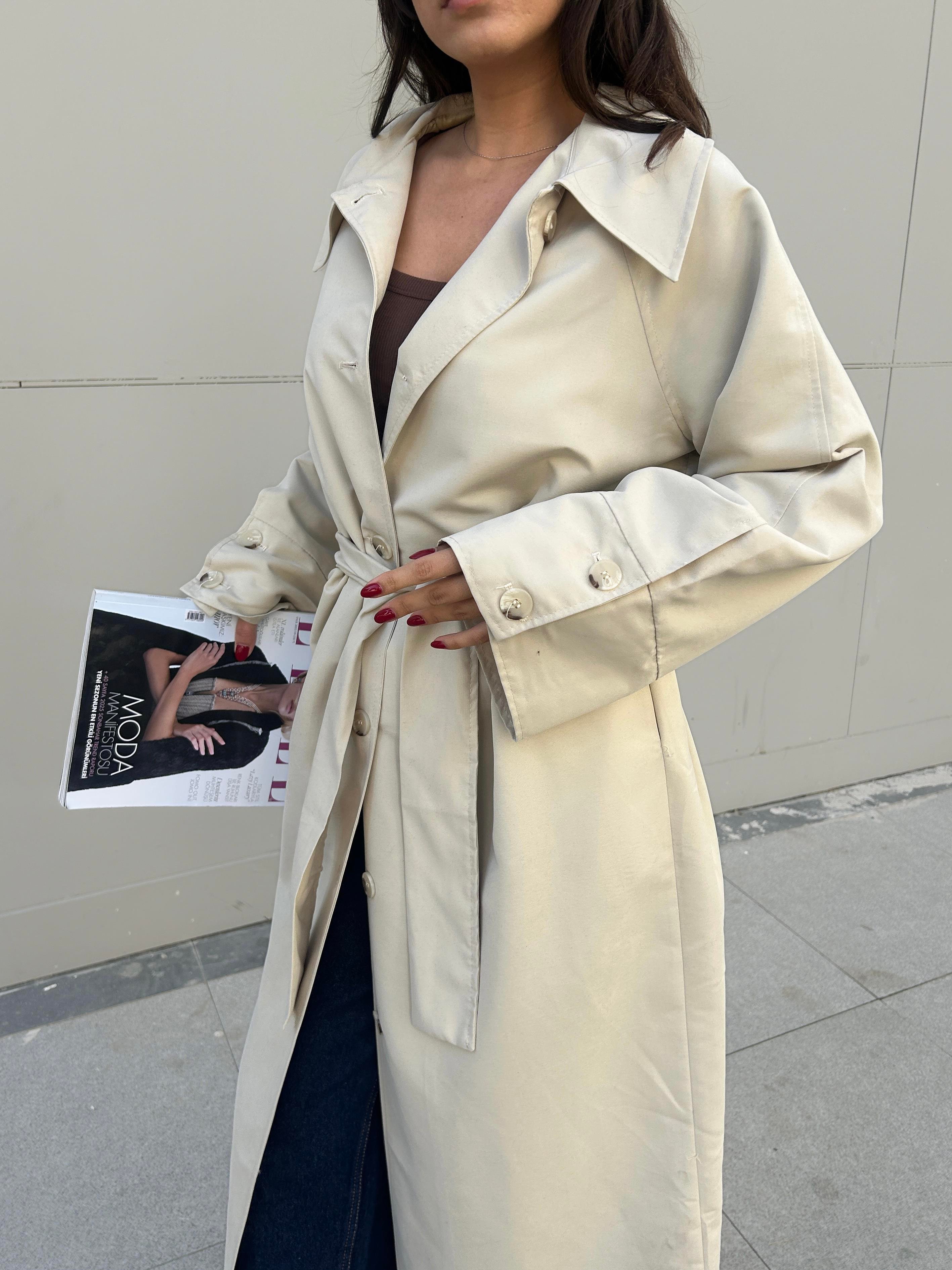 Kadın Taş Fistanlı Uzun Trençkot 30030