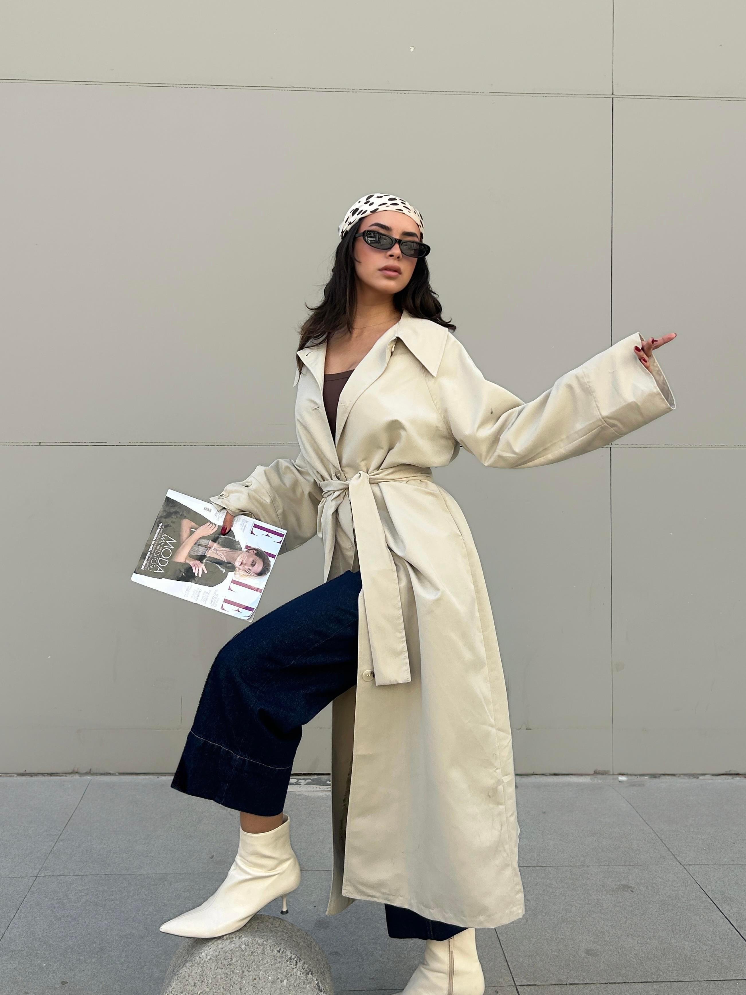 Kadın Taş Fistanlı Uzun Trençkot 30030