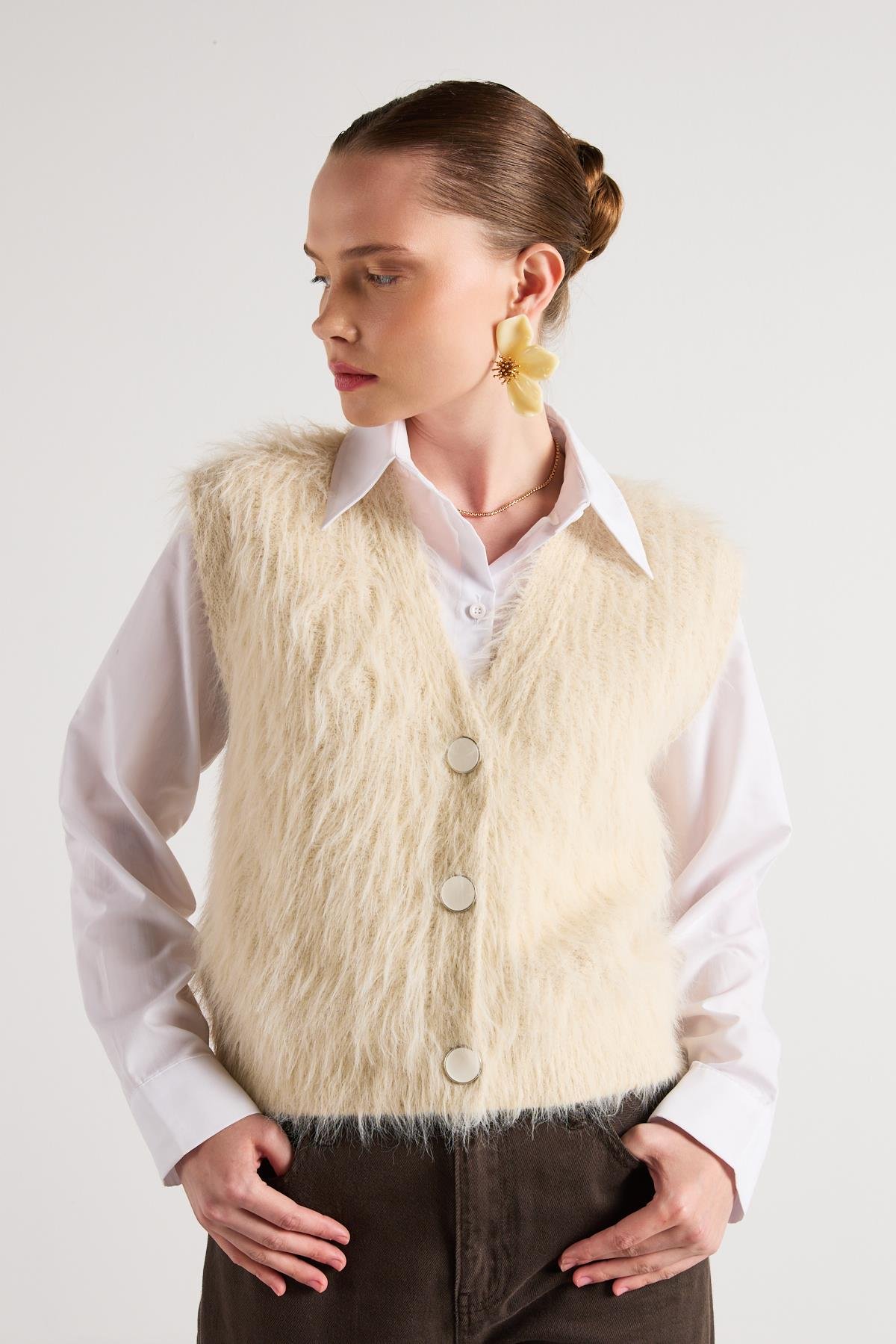 Kadın Taş Peluş Triko Yelek 92