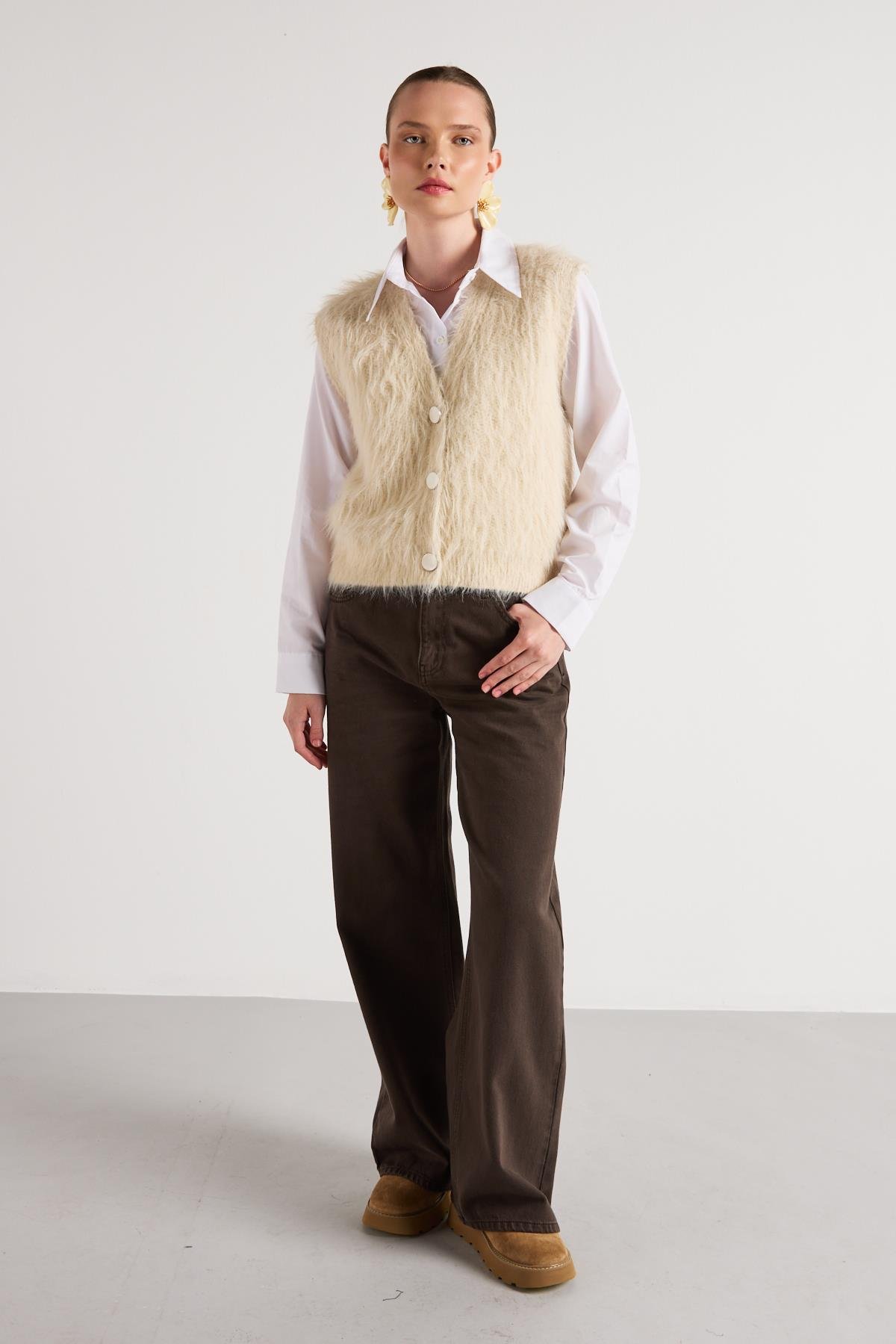 Kadın Taş Peluş Triko Yelek 92