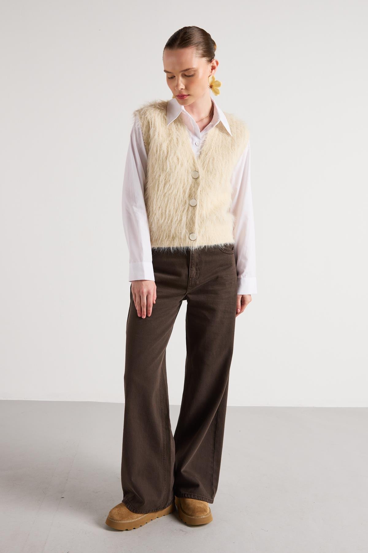 Kadın Taş Peluş Triko Yelek 92