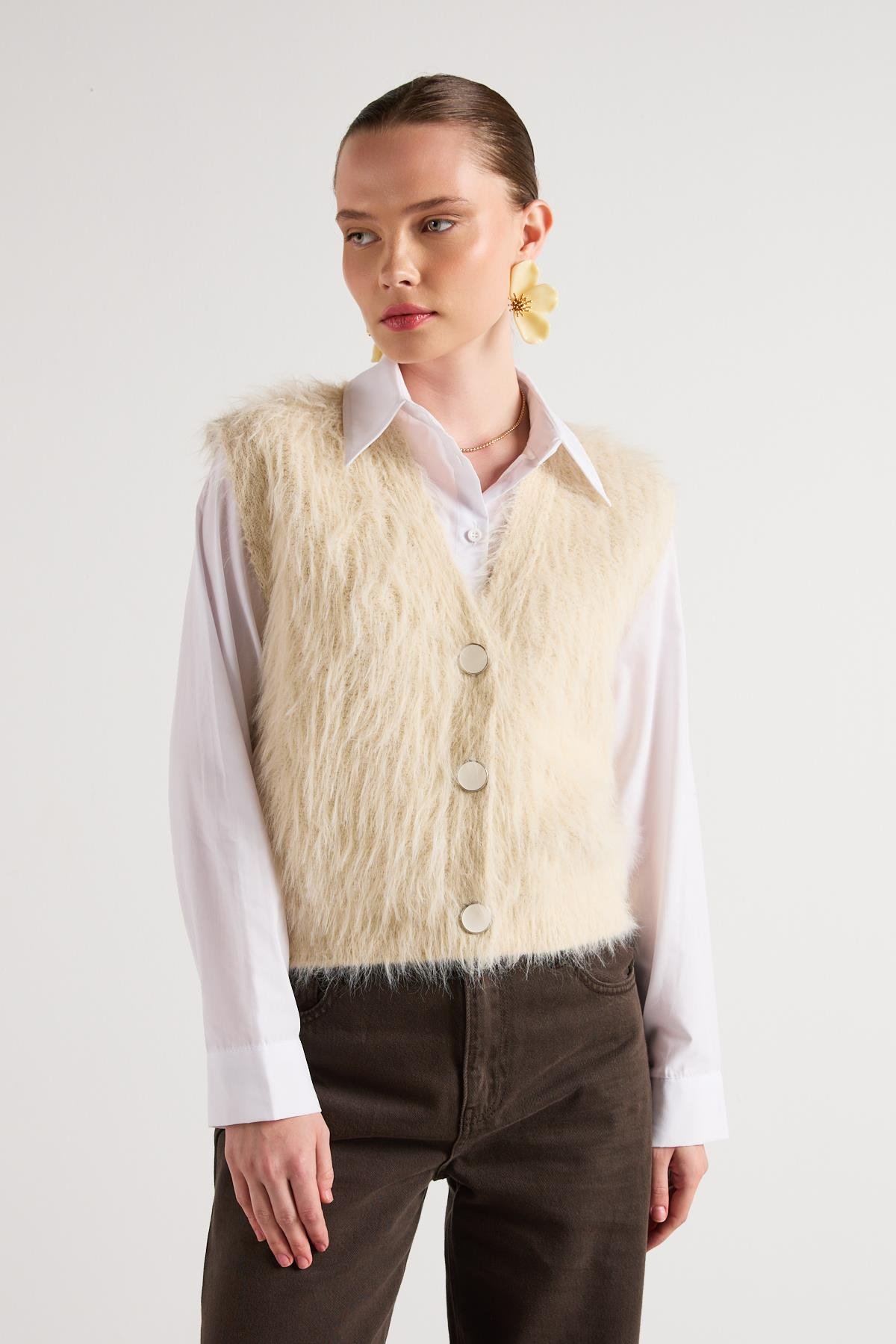 Kadın Taş Peluş Triko Yelek 92