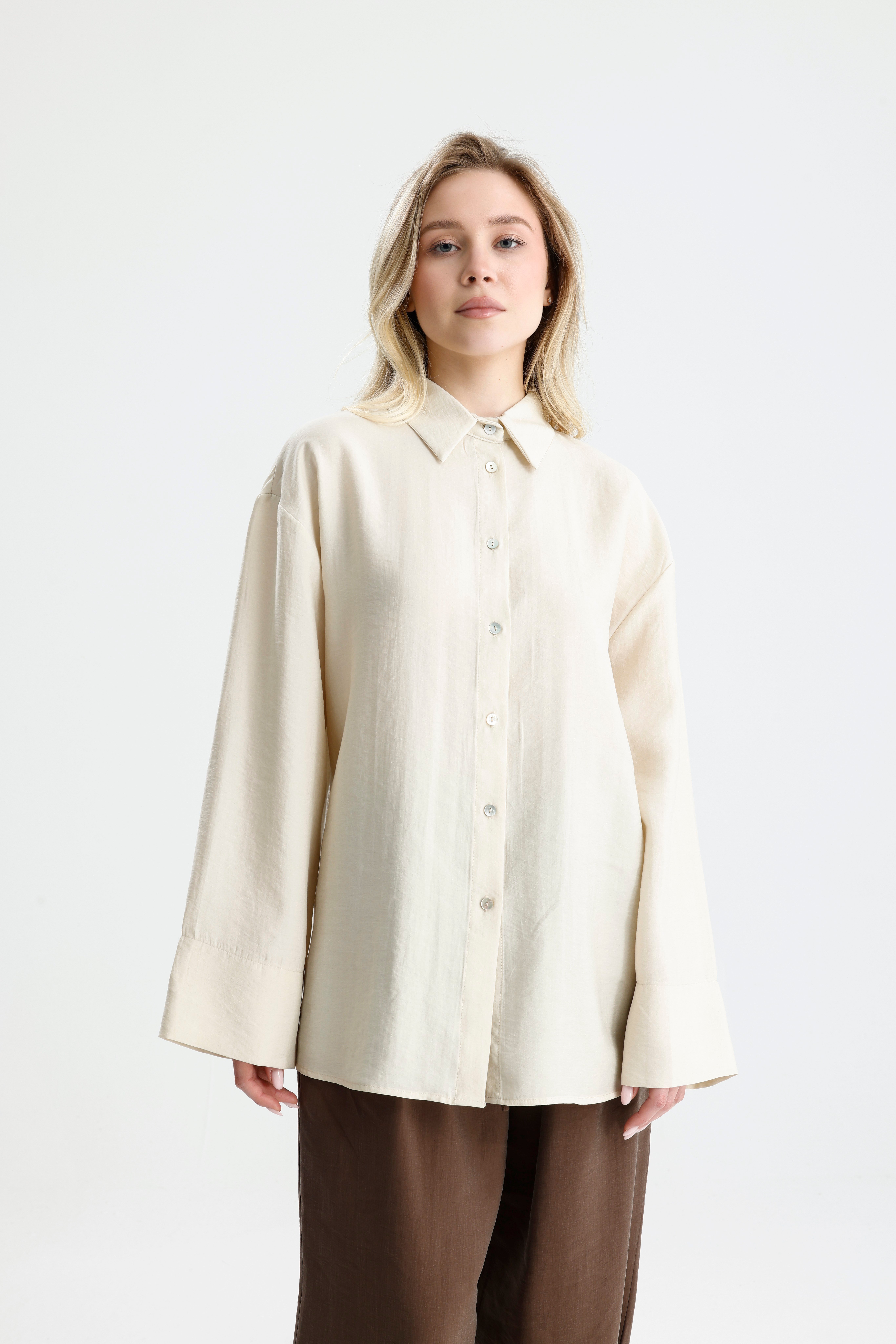Kadın Taş  Premium Kumaş Oversize Gömlek 31084