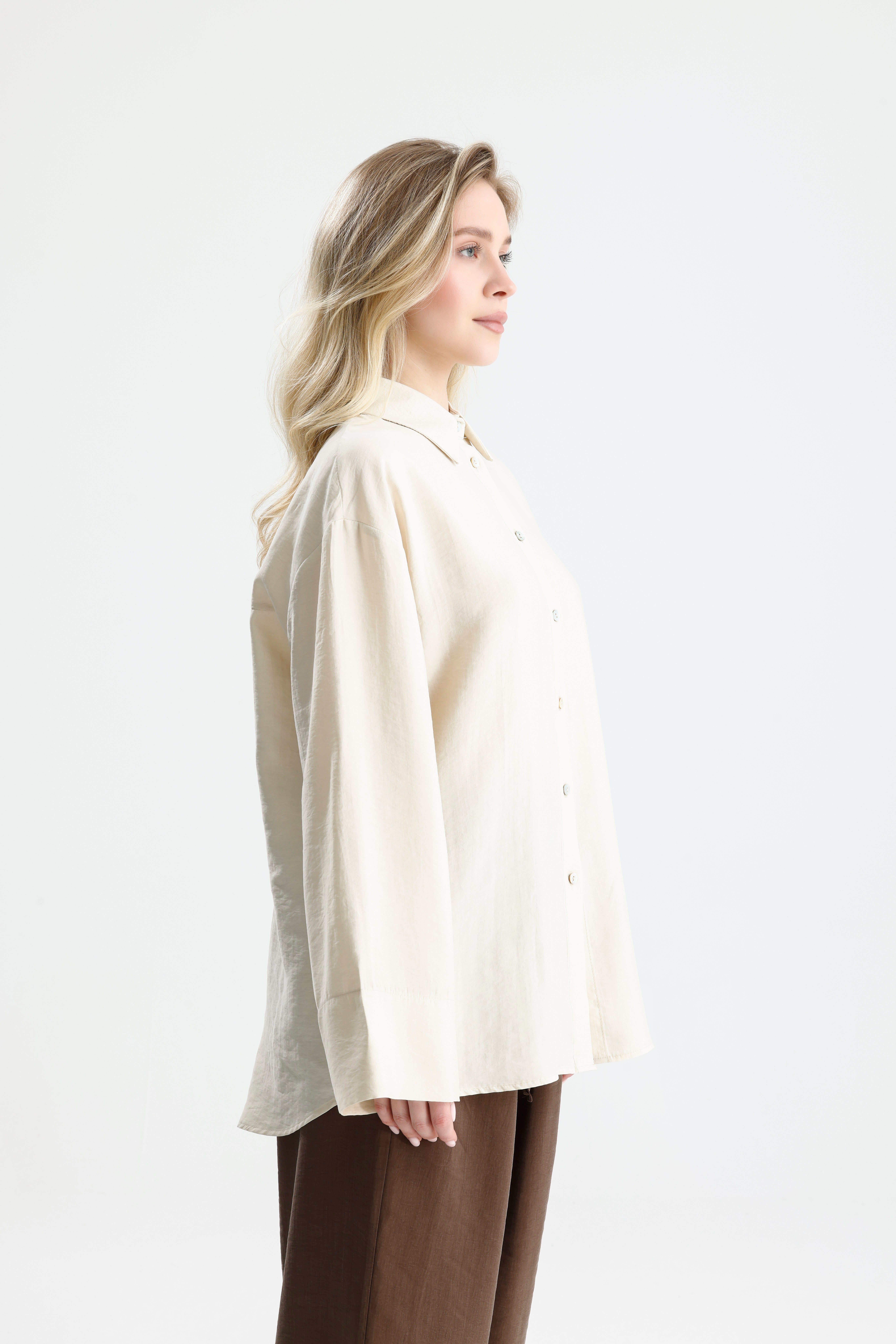 Kadın Taş  Premium Kumaş Oversize Gömlek 31084