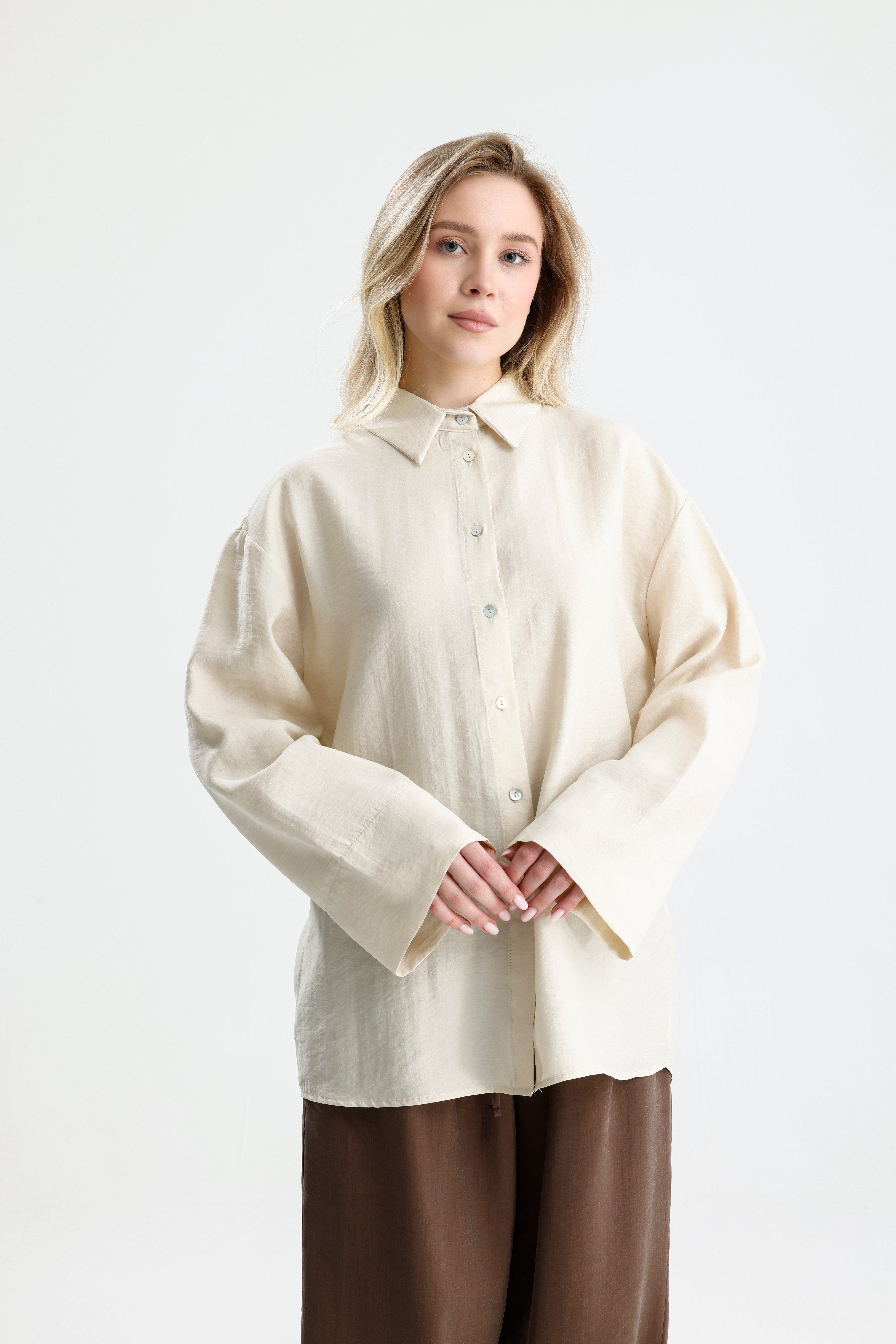 Kadın Taş  Premium Kumaş Oversize Gömlek 31084