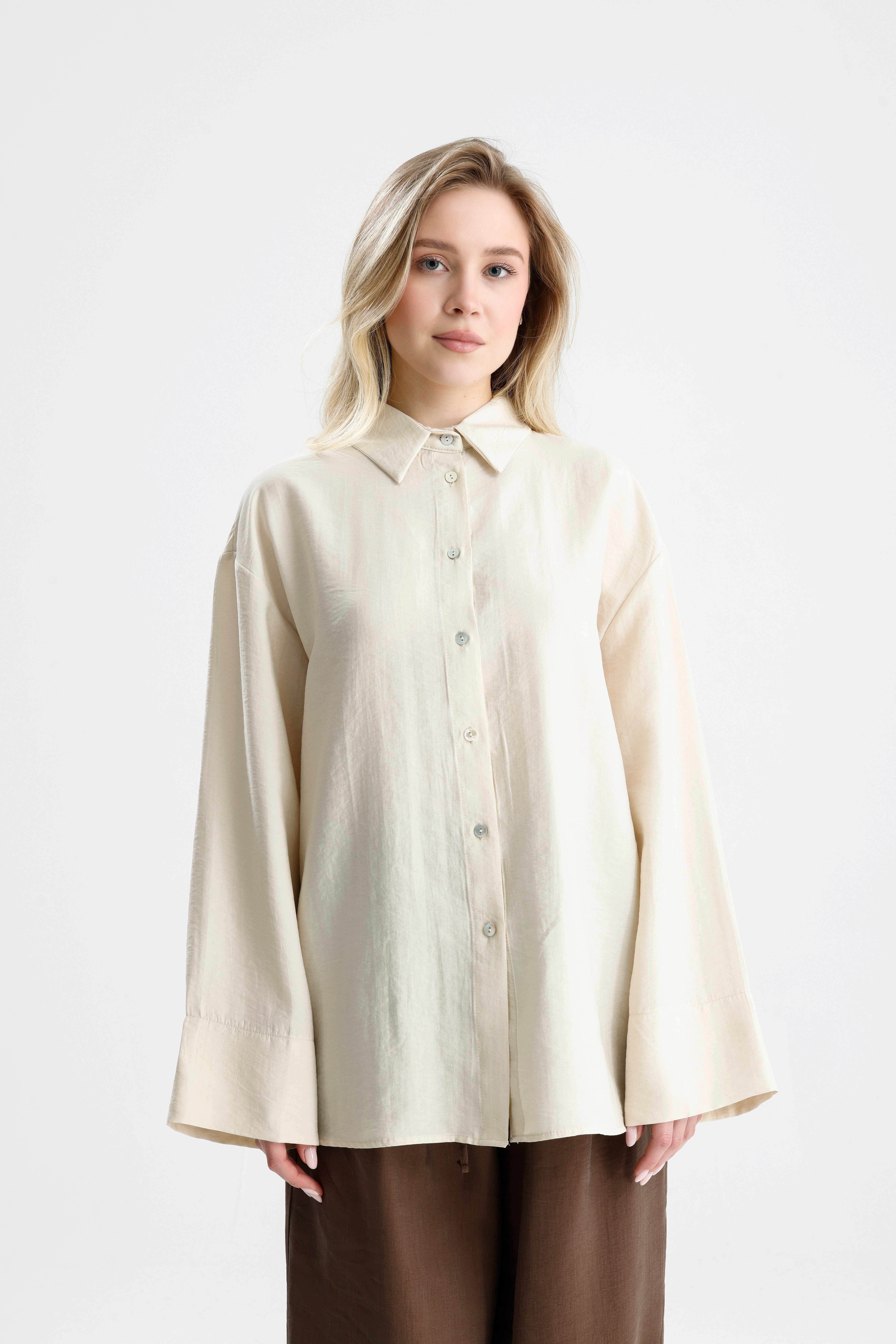 Kadın Taş  Premium Kumaş Oversize Gömlek 31084