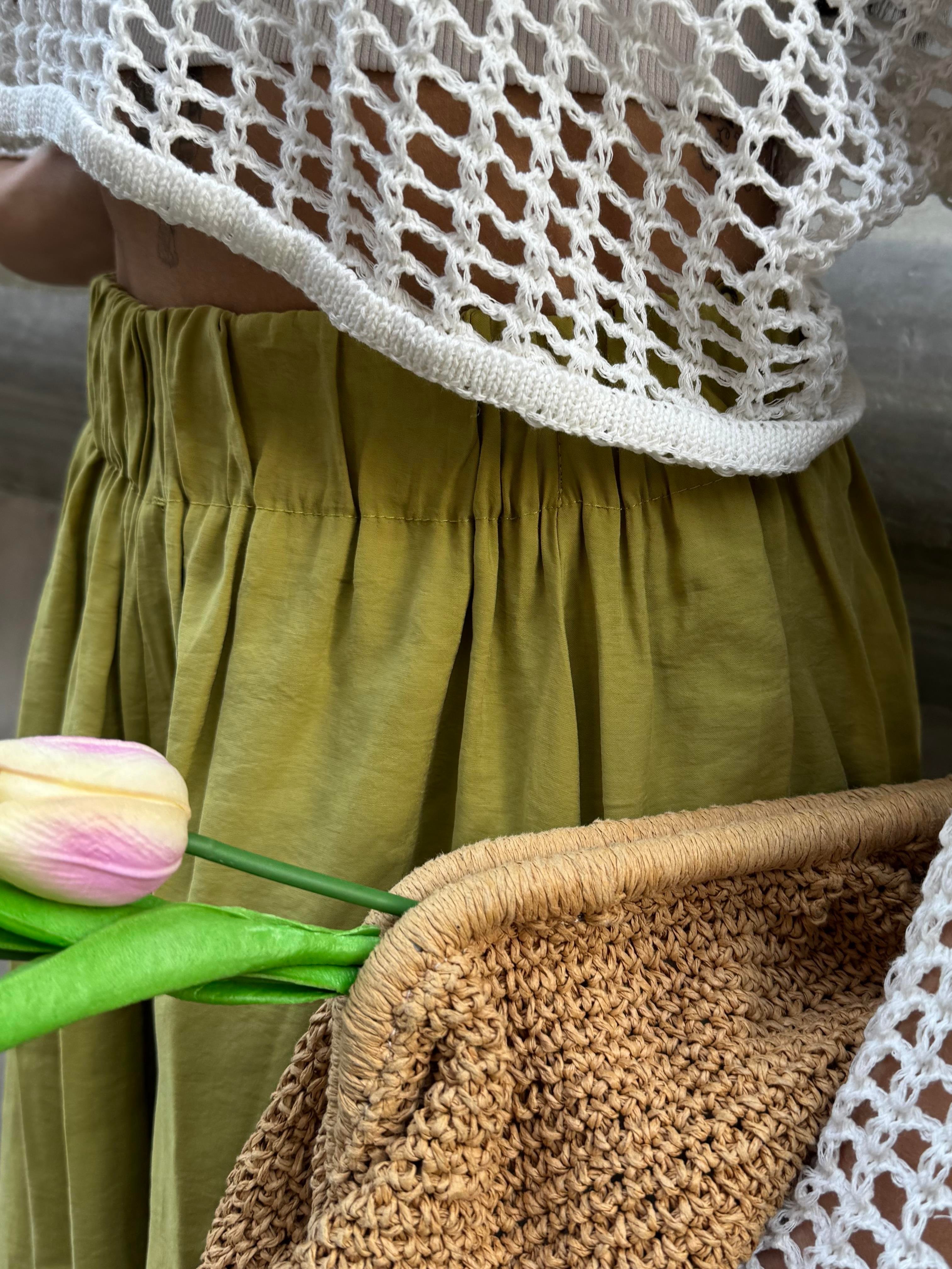 Kadın Yağ Yeşili %100 Modal Uzun Etek 29078