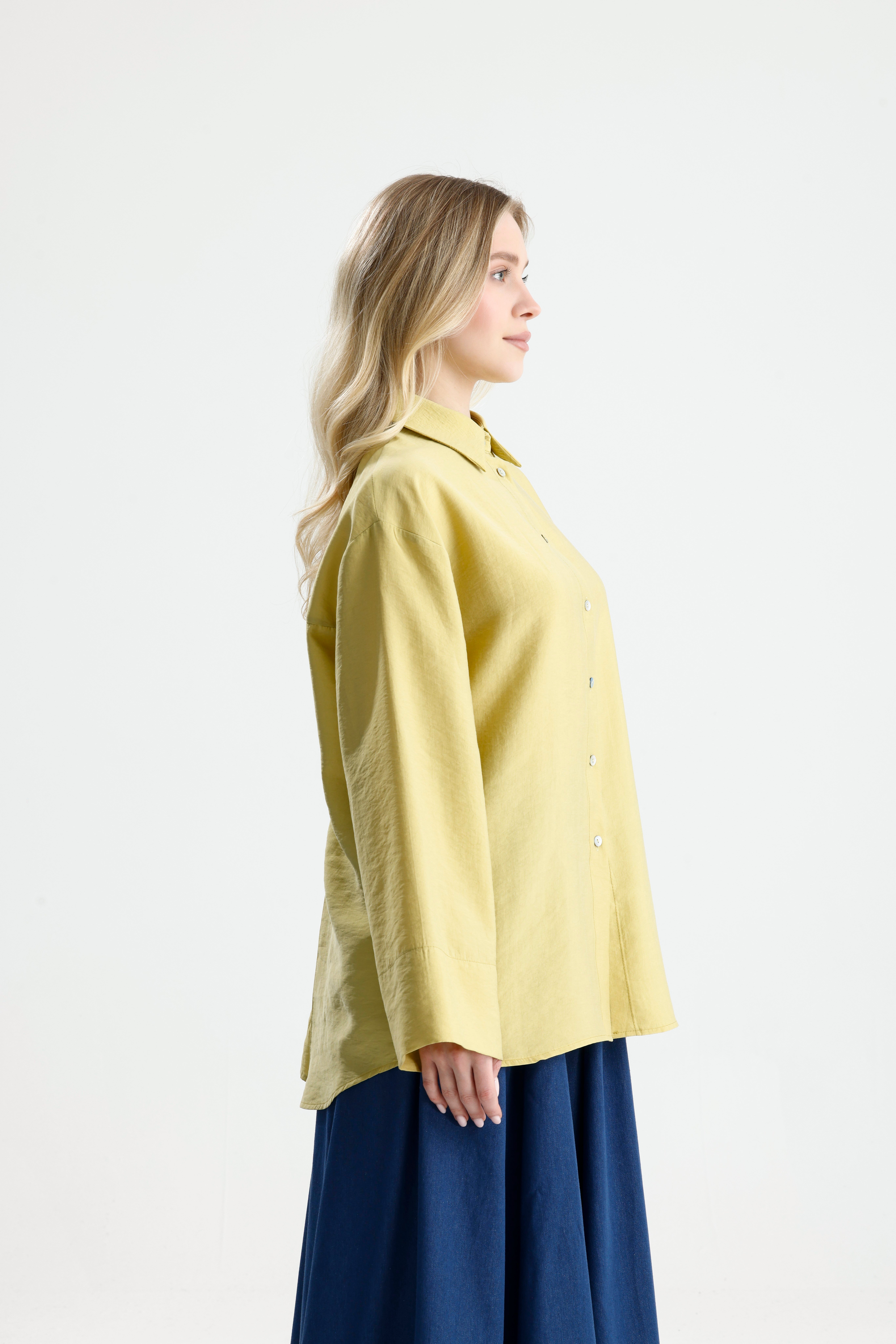 Kadın Yağ Yeşili Premium Kumaş Oversize Gömlek 31084