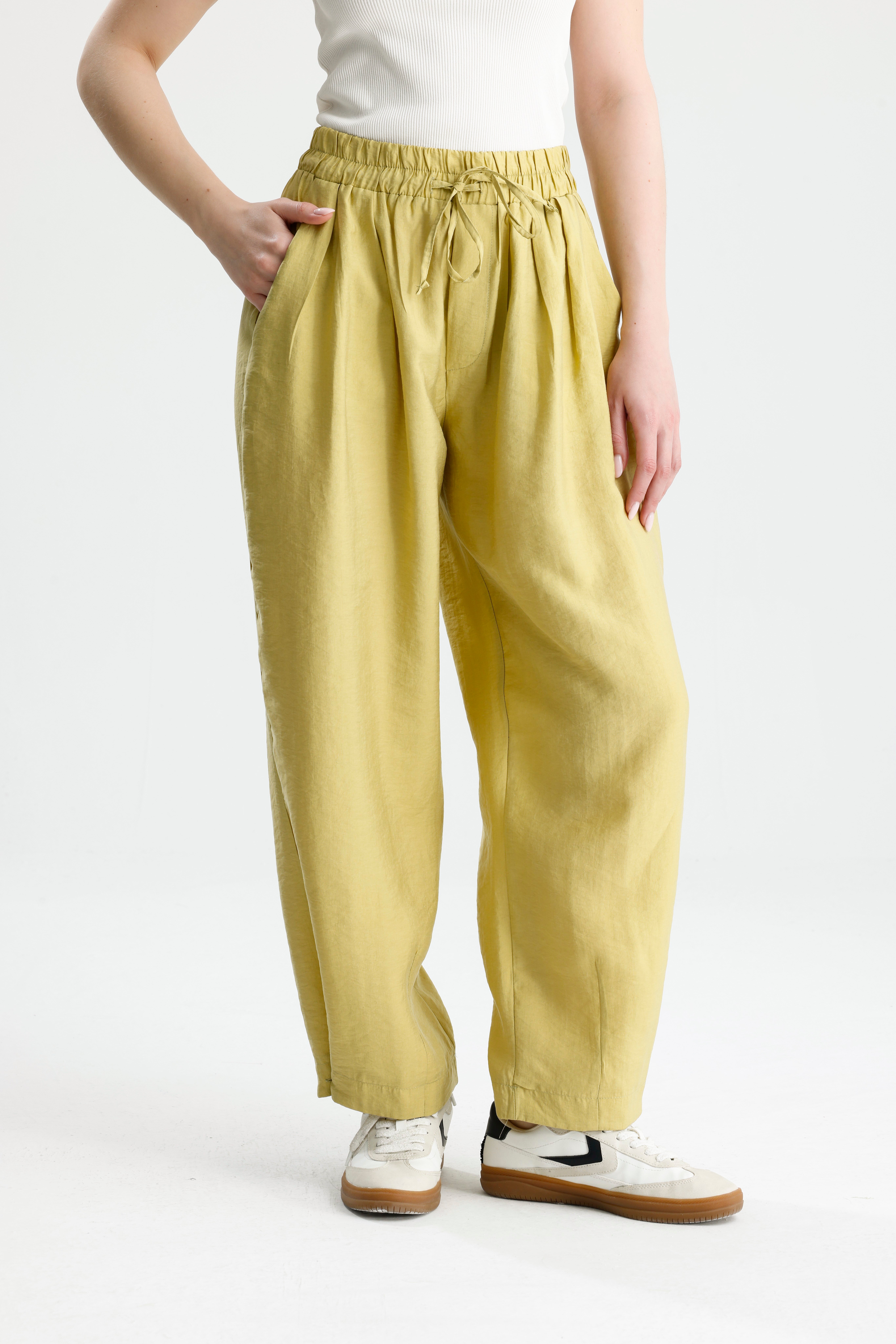 Kadın Yağ Yeşili Premium Kumaş Oversize Pantolon 31085