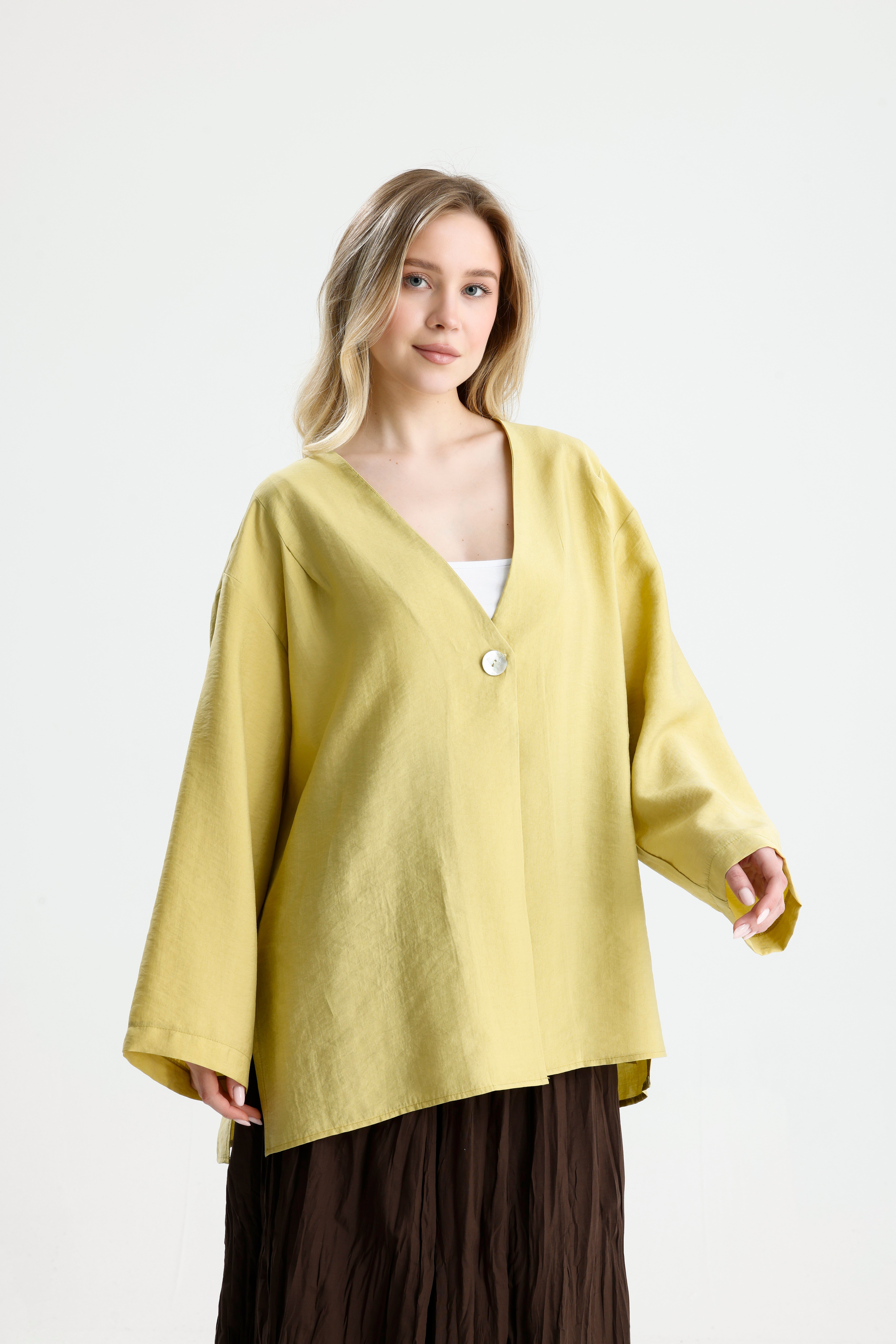 Kadın Yağ yeşili Premium Kumaş Oversize kimono 31099