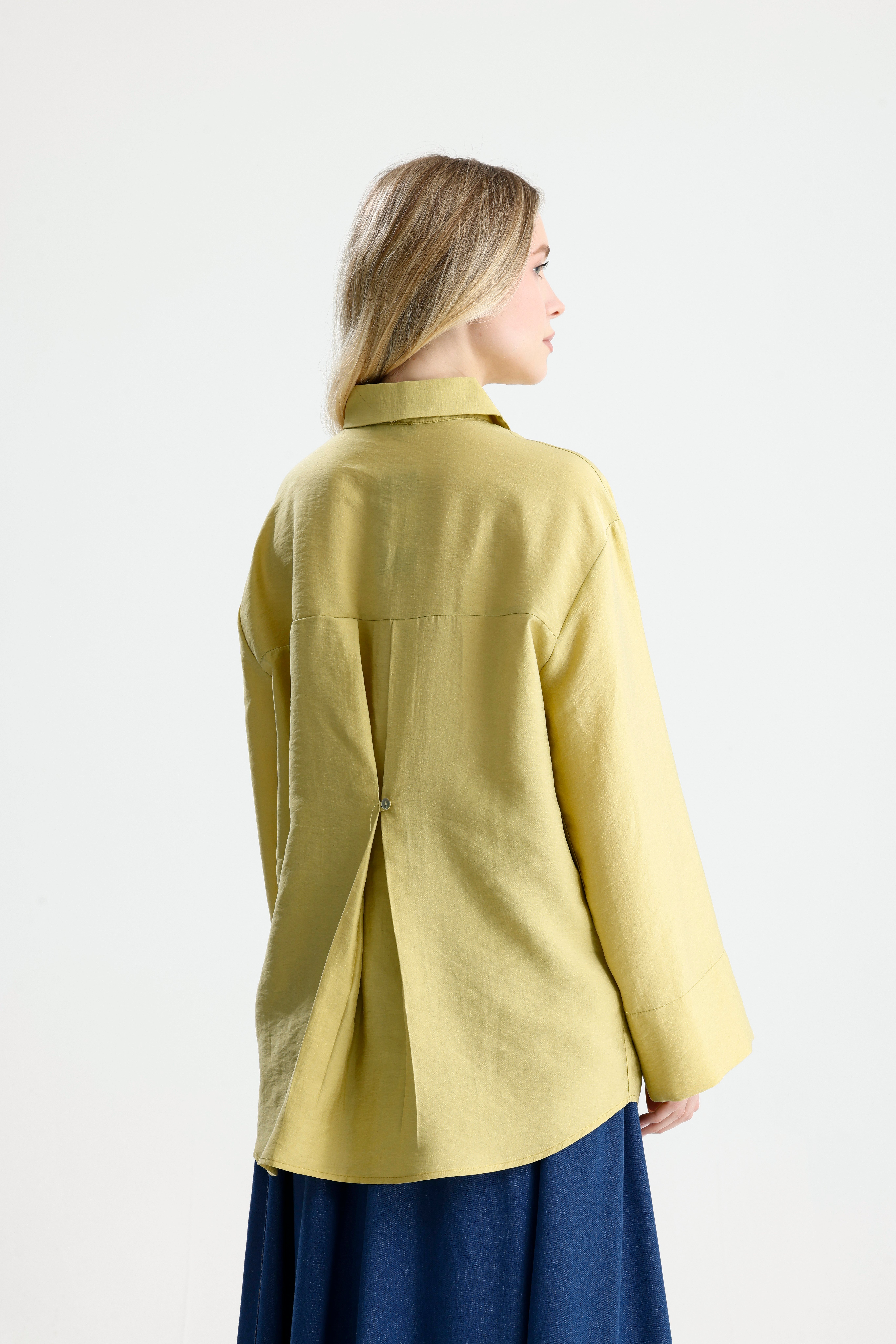 Kadın Yağ Yeşili Premium Kumaş Oversize Gömlek 31084