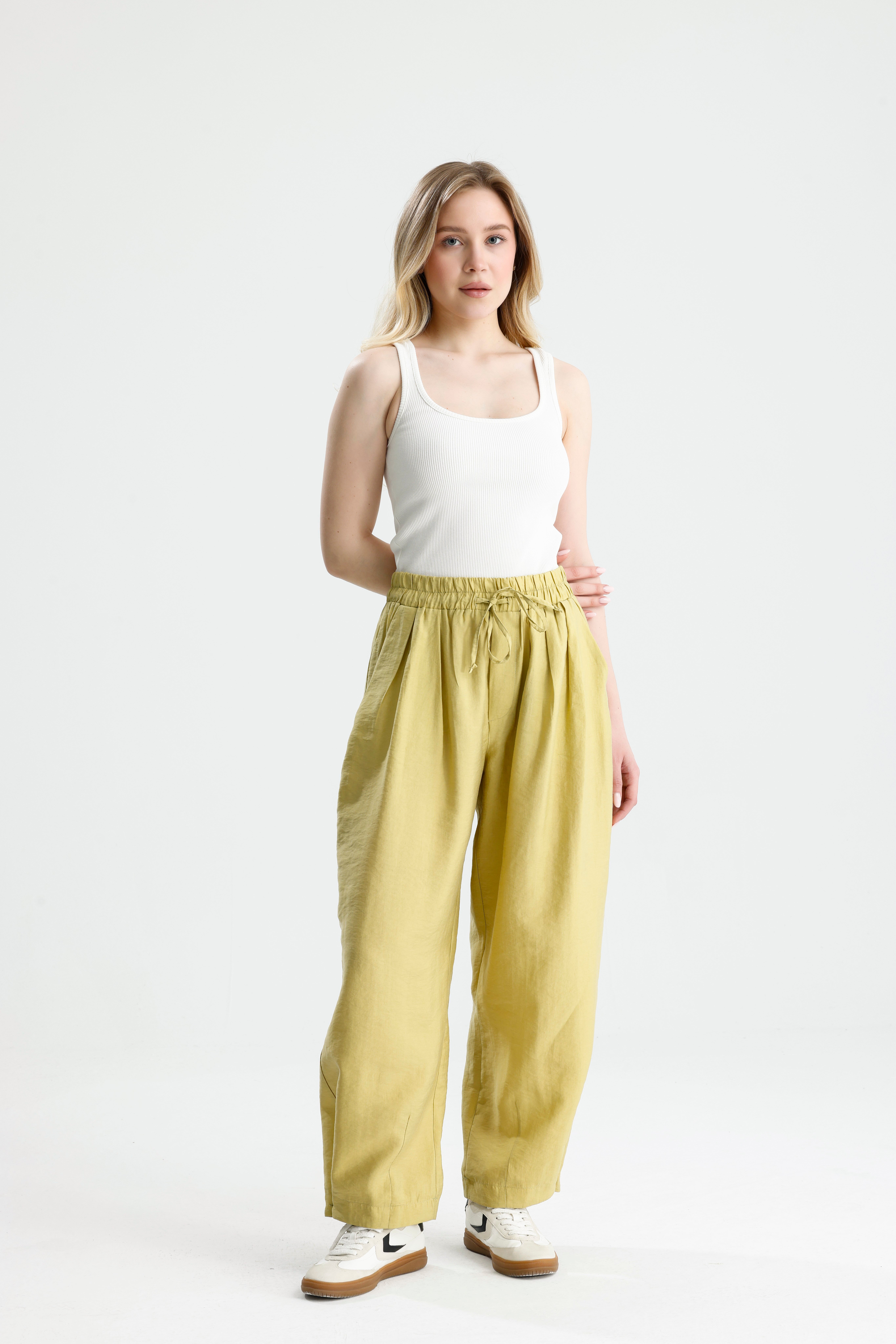 Kadın Yağ Yeşili Premium Kumaş Oversize Pantolon 31085