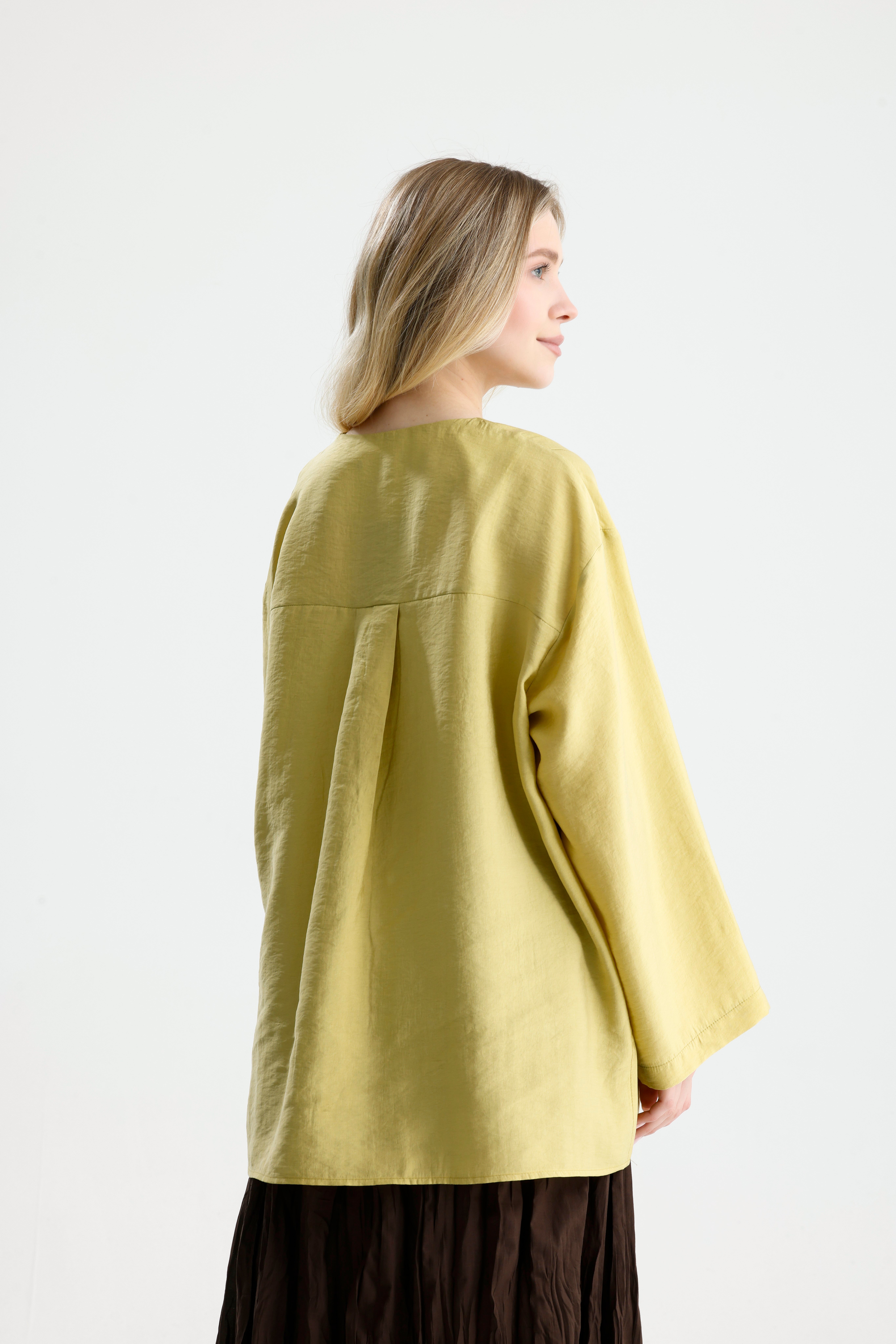 Kadın Yağ yeşili Premium Kumaş Oversize kimono 31099