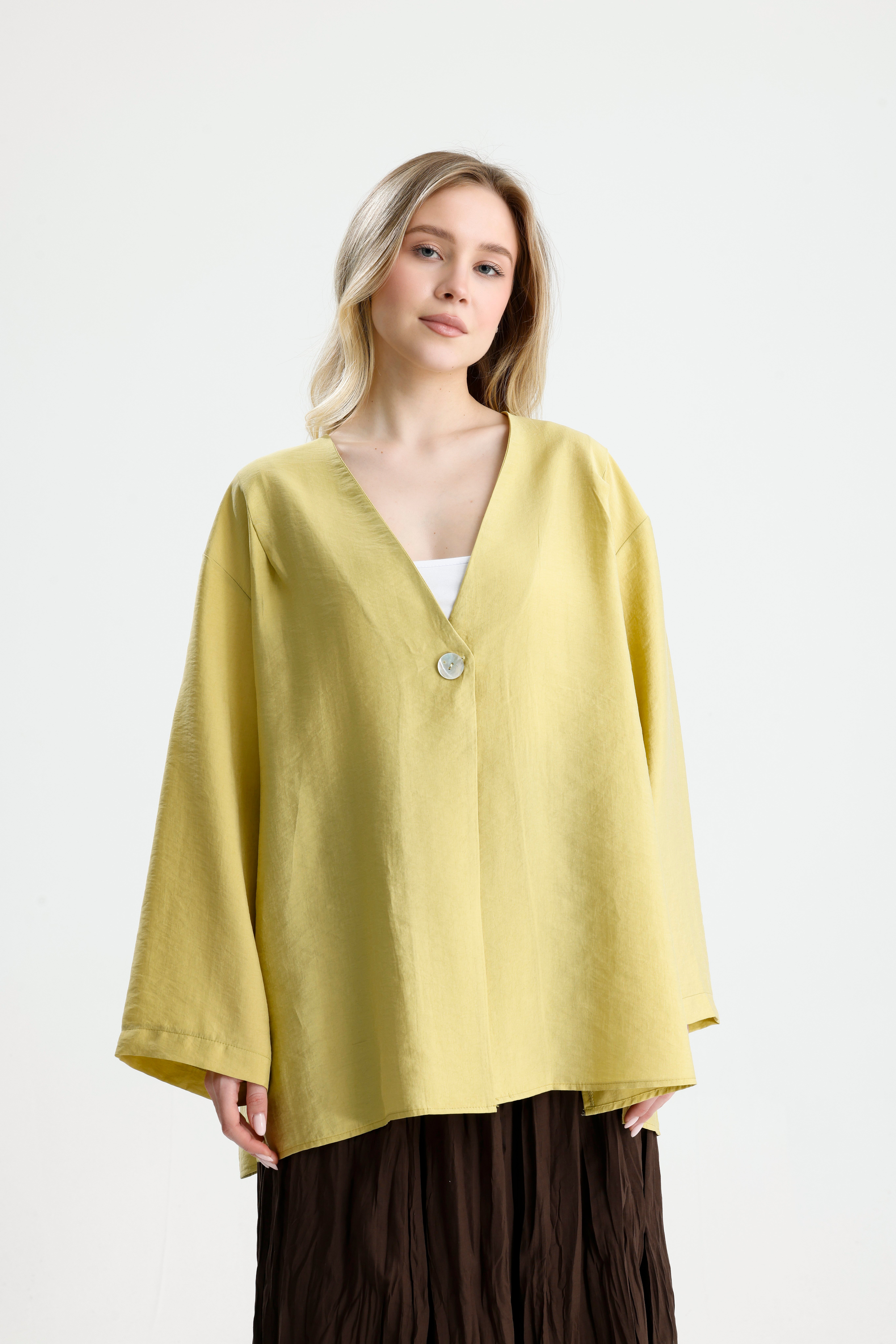 Kadın Yağ yeşili Premium Kumaş Oversize kimono 31099