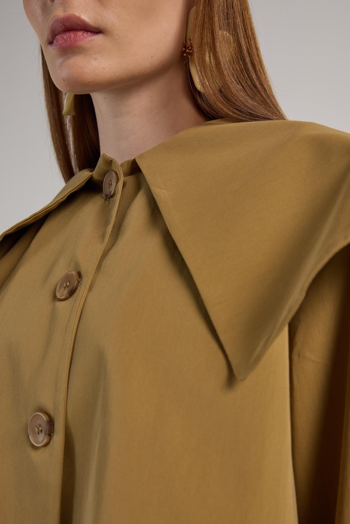 Kadın Yağ Yeşili Premium Tasarım Kısa Trençkot 30011