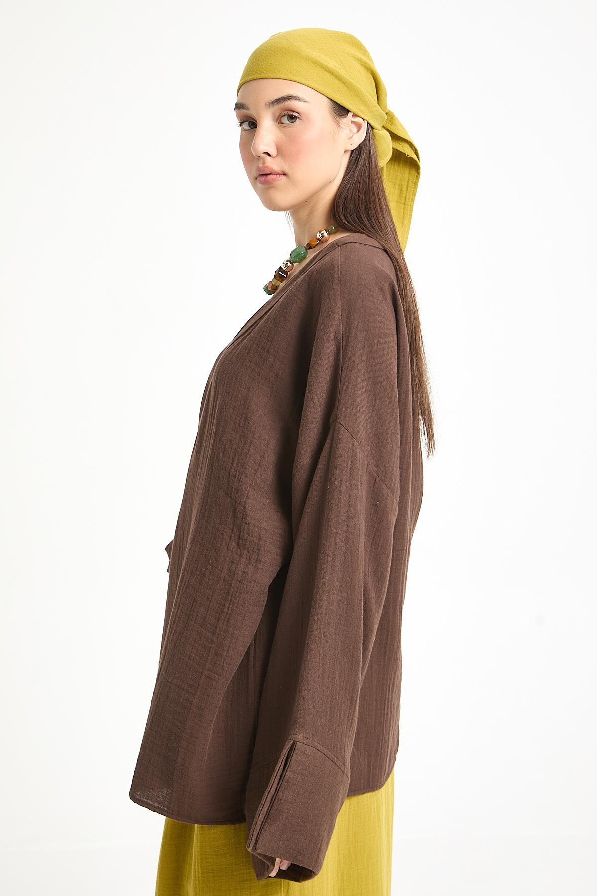 Kahve Oversize Müslin Kimono 29219