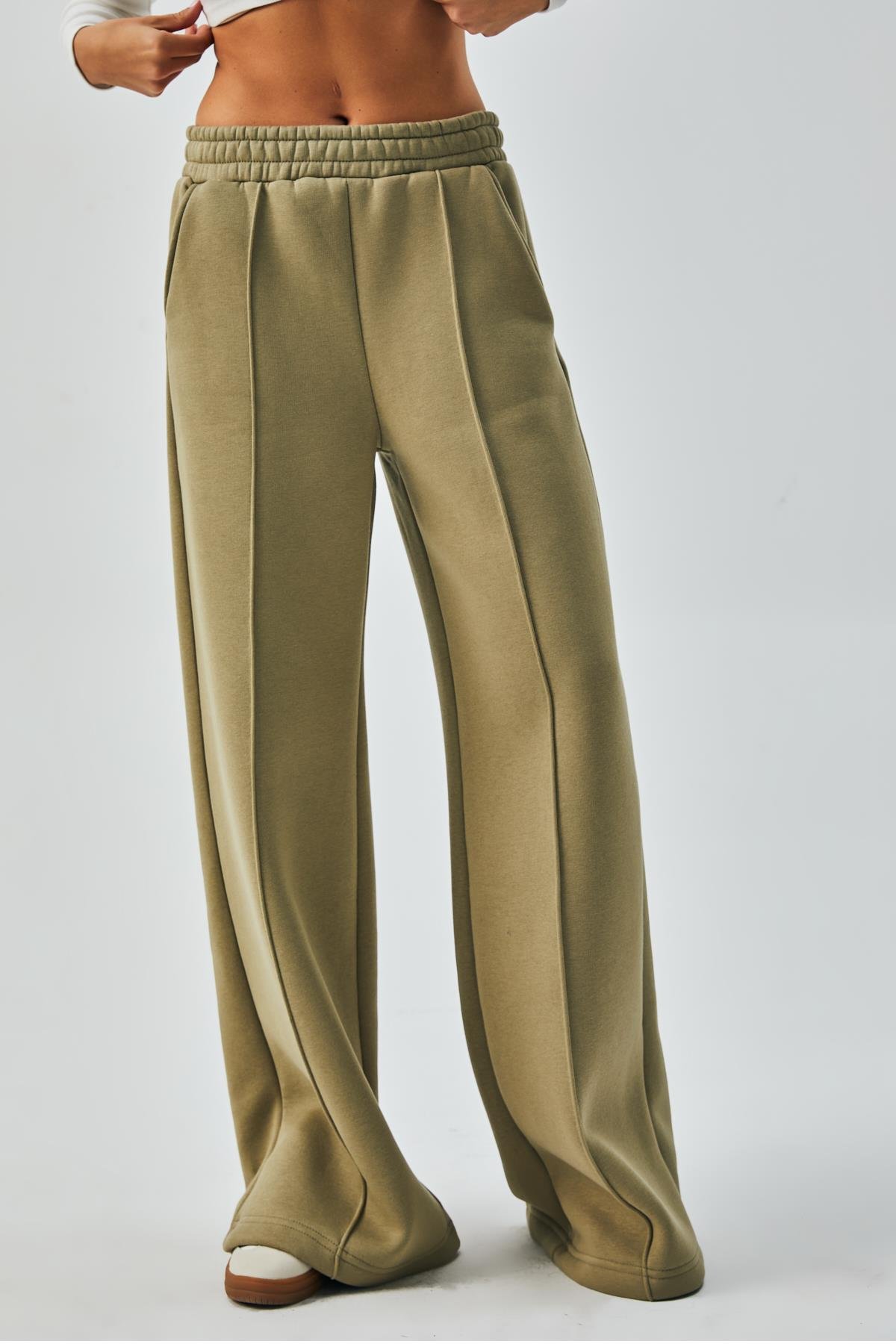 Küf Yeşili Geniş Kesim Beli Lastikli Şardonlu Eşortman Altı 